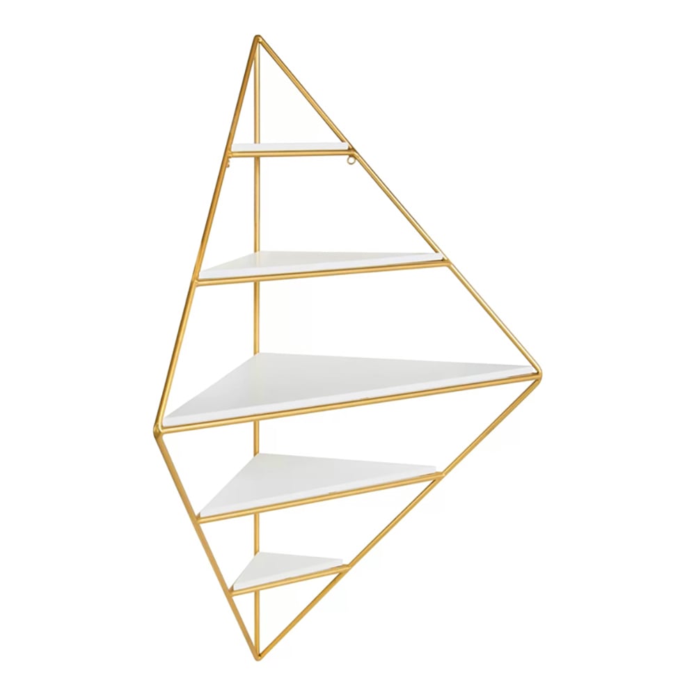 HMR - Triangle Corner Floating Shelves in White and Gold