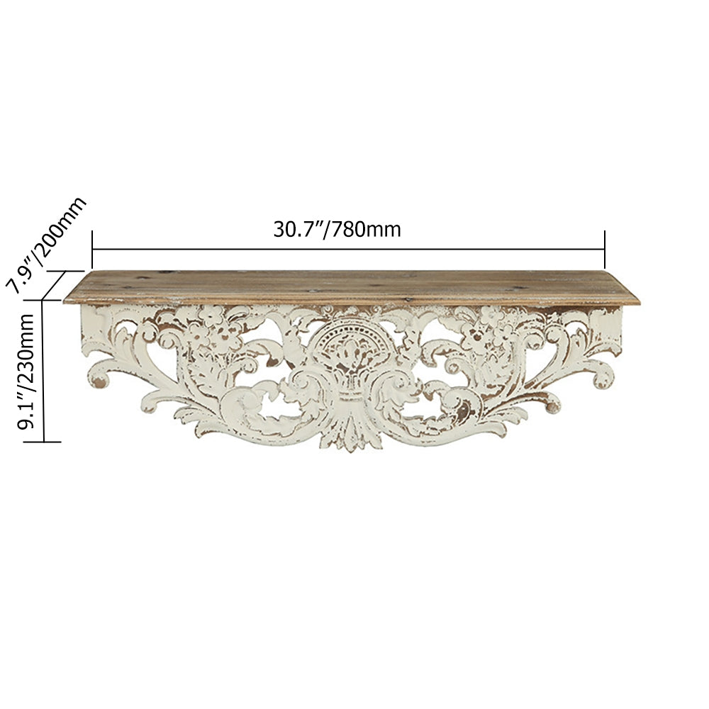 HMR - Vintage Floating Wooden Shelf in White