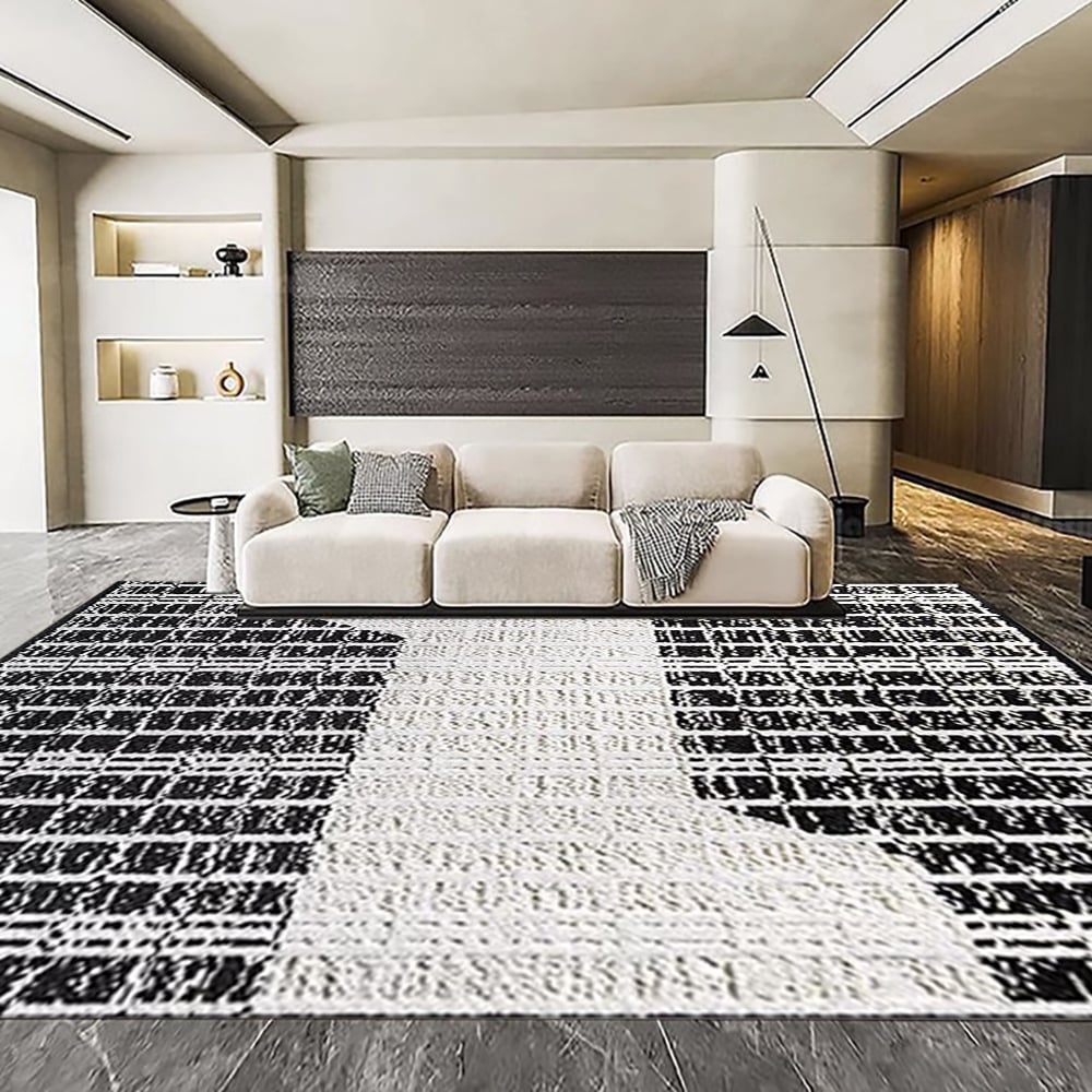 HMR - 5'x7' Black&White Diatom Silk Indoor Waterproof and Stain-Resistant Rectangle Area Rug