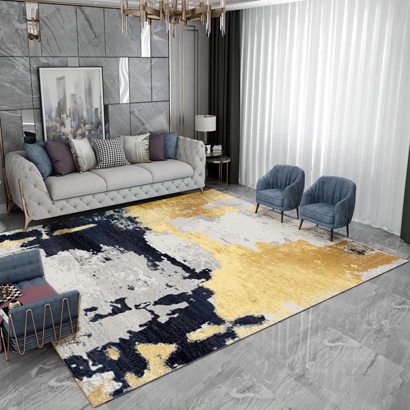 HMR - Modern Abstract Painting Dark Blue Multi-colored Rectangle Area Nylon Rug