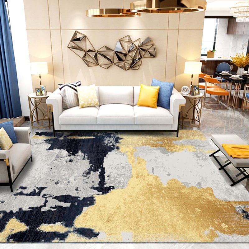 HMR - Modern Abstract Painting Dark Blue Multi-colored Rectangle Area Nylon Rug