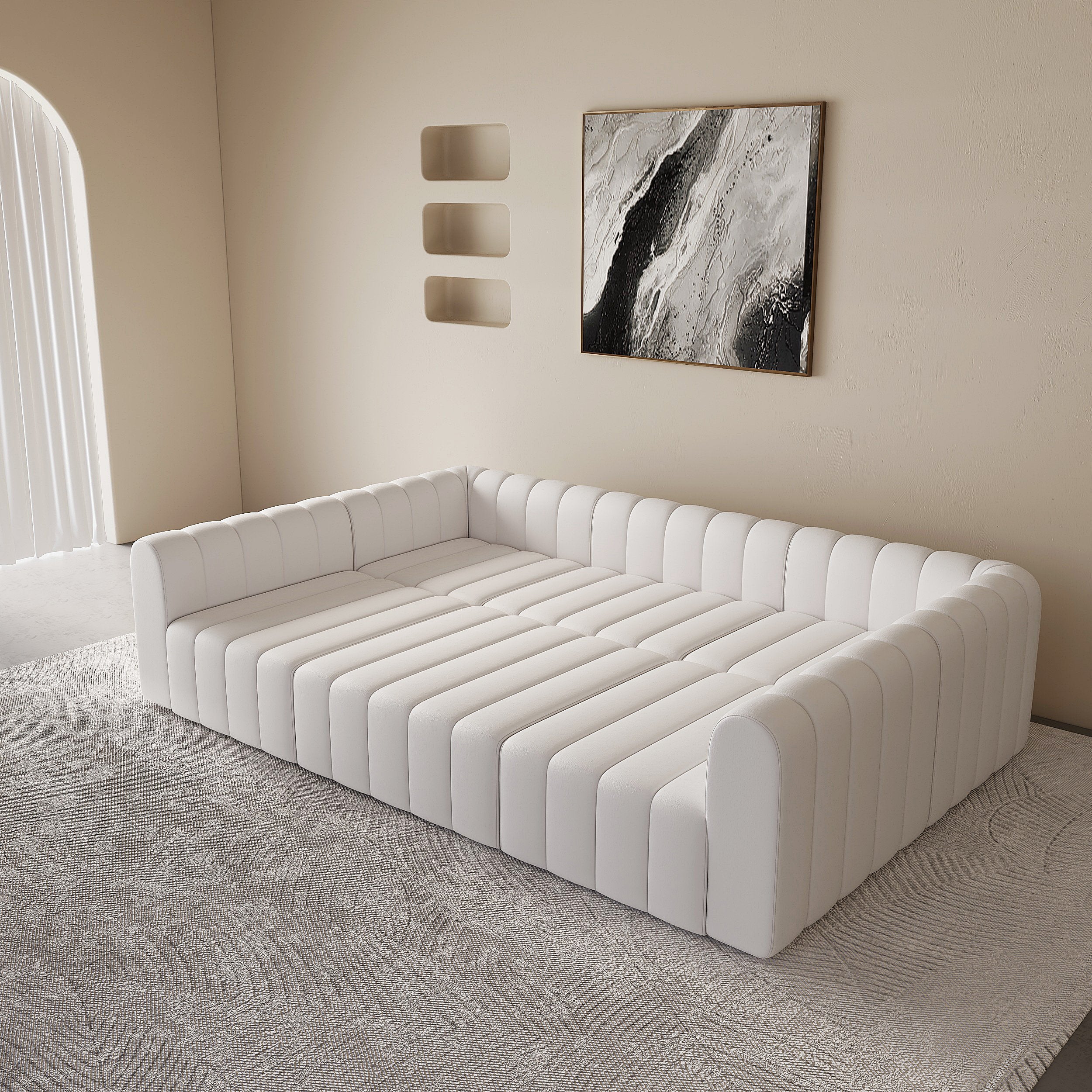 HMR - 118.9" Modular Pit Sectional Sofa Set Convertible 6-Seater