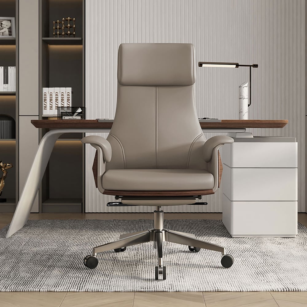 HMR - Reclining Leather Office Desk Chair High Back Adjustable Swivel Executive Chair