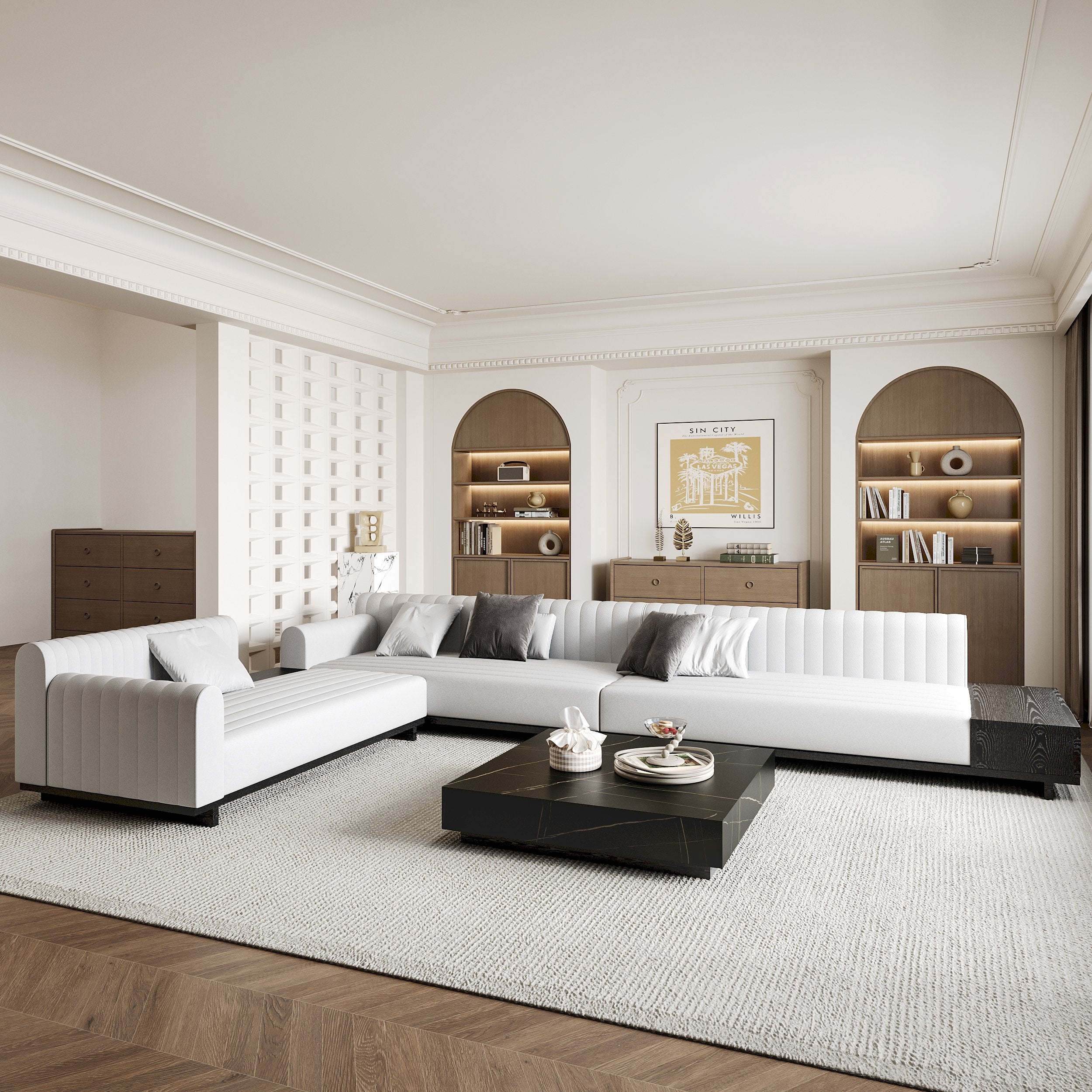 HMR - 157" Modern Corner L-Shaped Sectional Sofa with Side Open Storage