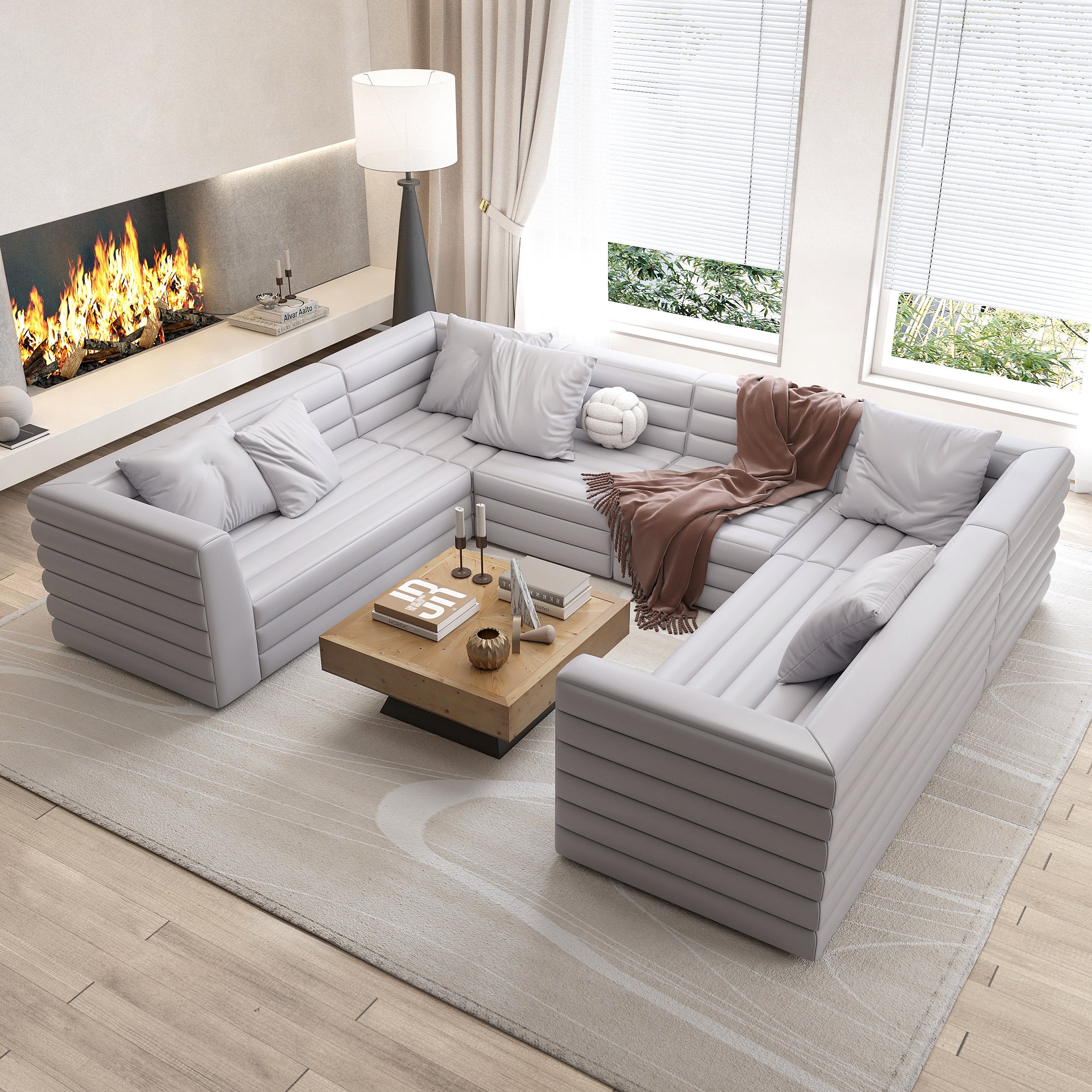 HMR - 126" U-Shaped Modern Modular Sectional Sofa for 8 Seaters