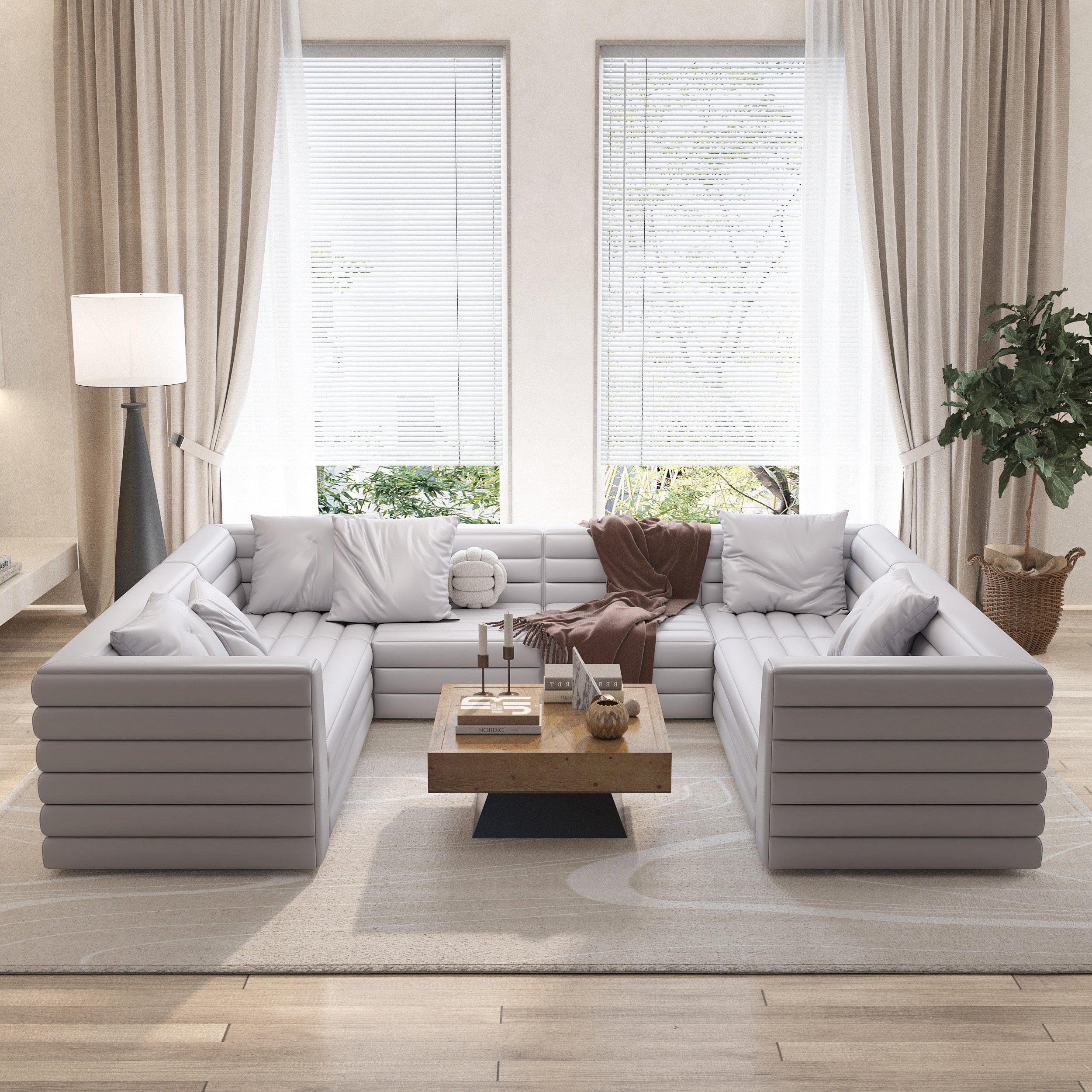 HMR - 126" U-Shaped Modern Modular Sectional Sofa for 8 Seaters
