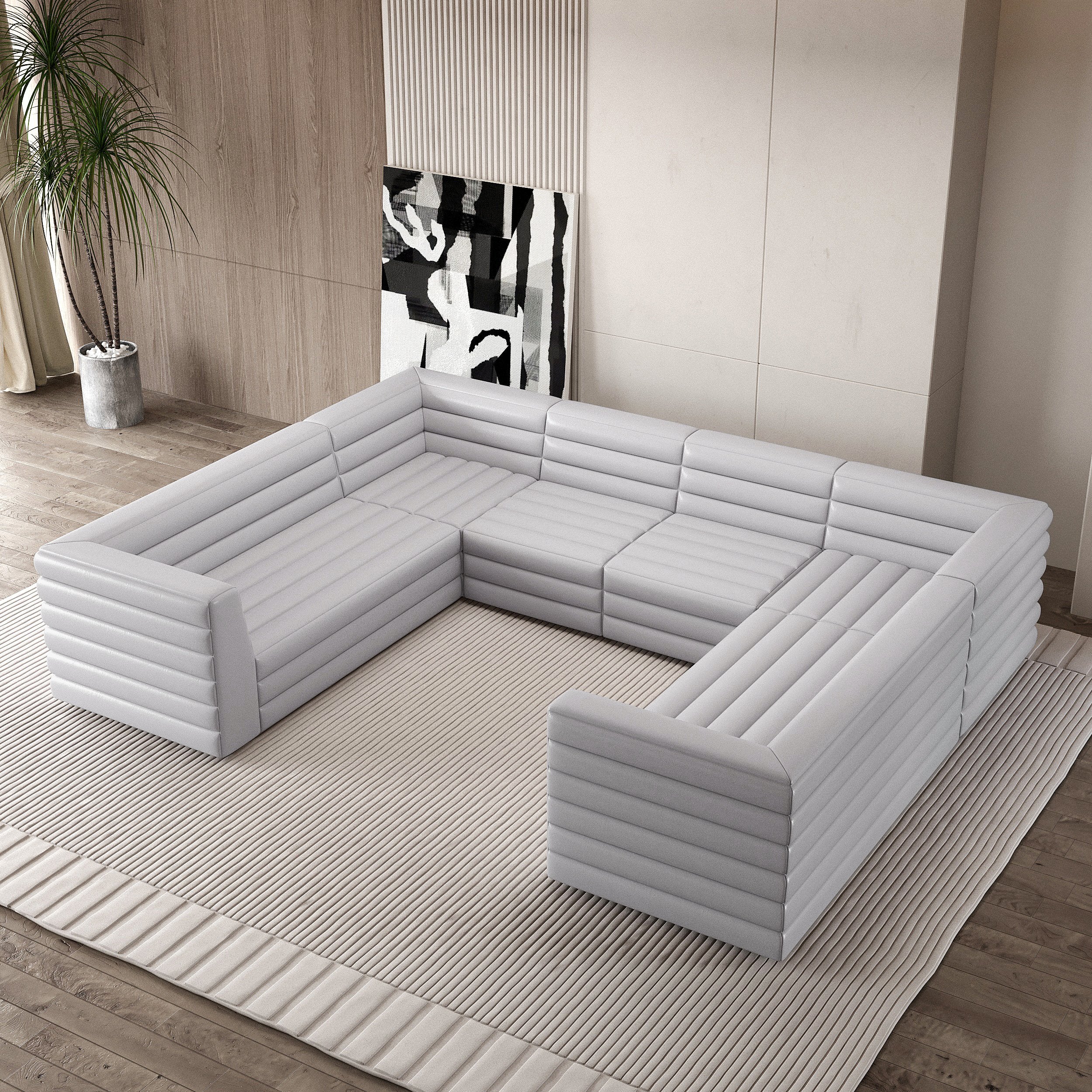 HMR - 126" U-Shaped Modern Modular Sectional Sofa for 8 Seaters