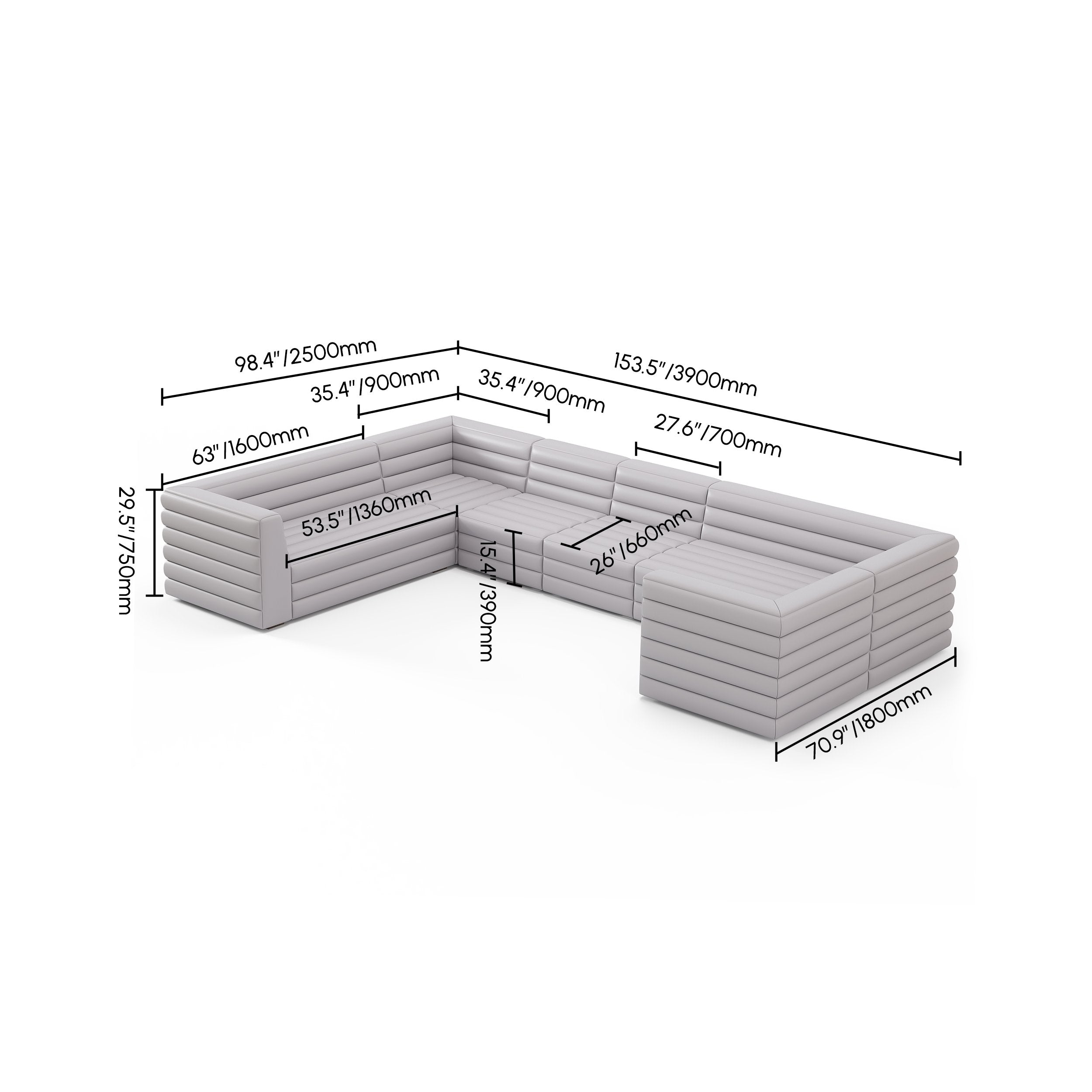 HMR - 126" U-Shaped Modern Modular Sectional Sofa for 8 Seaters