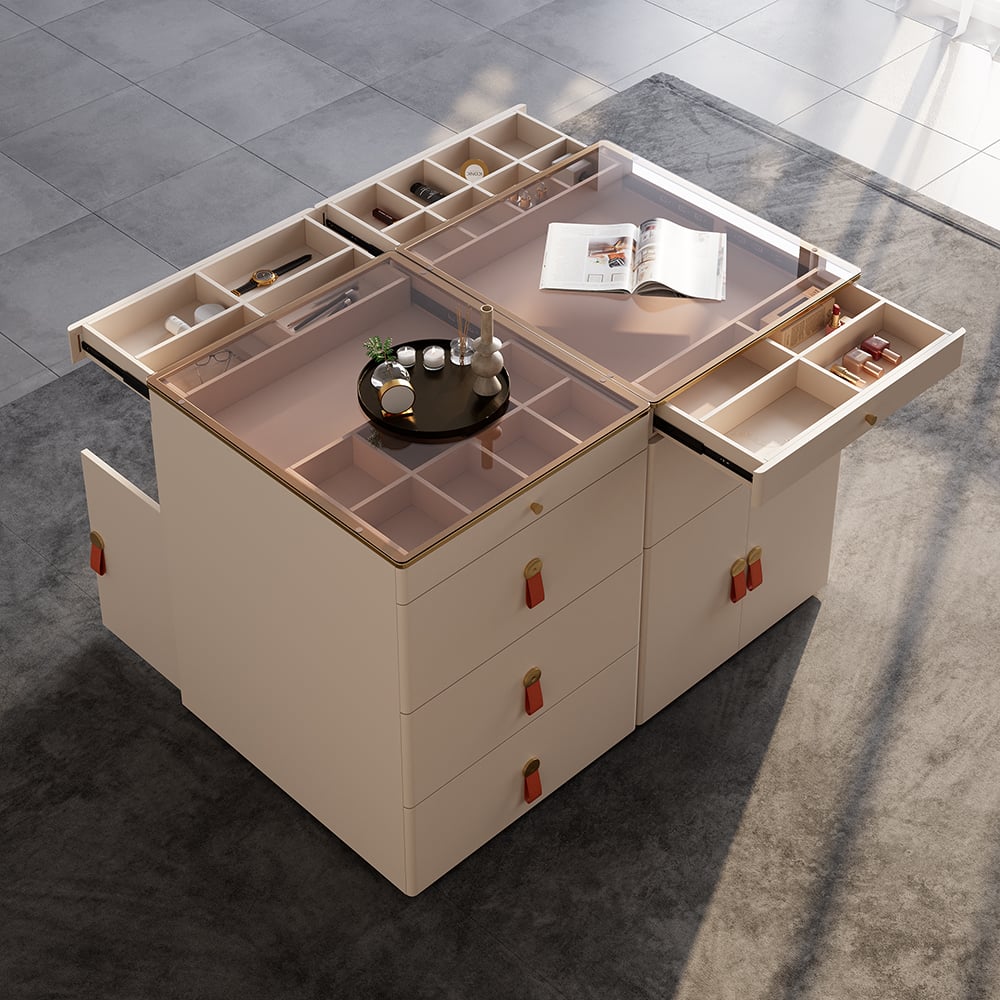 HMR - Chanor Modern Champagne Walk in Closet Island Dresser & Chest Jewelry Storage