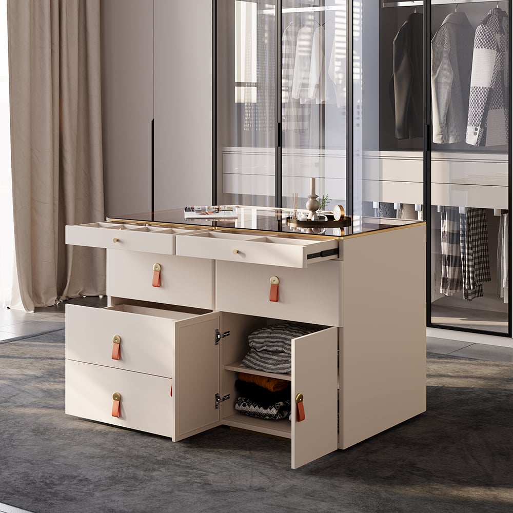 HMR - Chanor Modern Champagne Walk in Closet Island Dresser & Chest Jewelry Storage