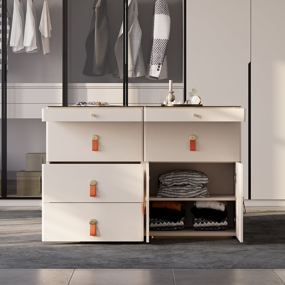 HMR - Chanor Modern Champagne Walk in Closet Island Dresser & Chest Jewelry Storage