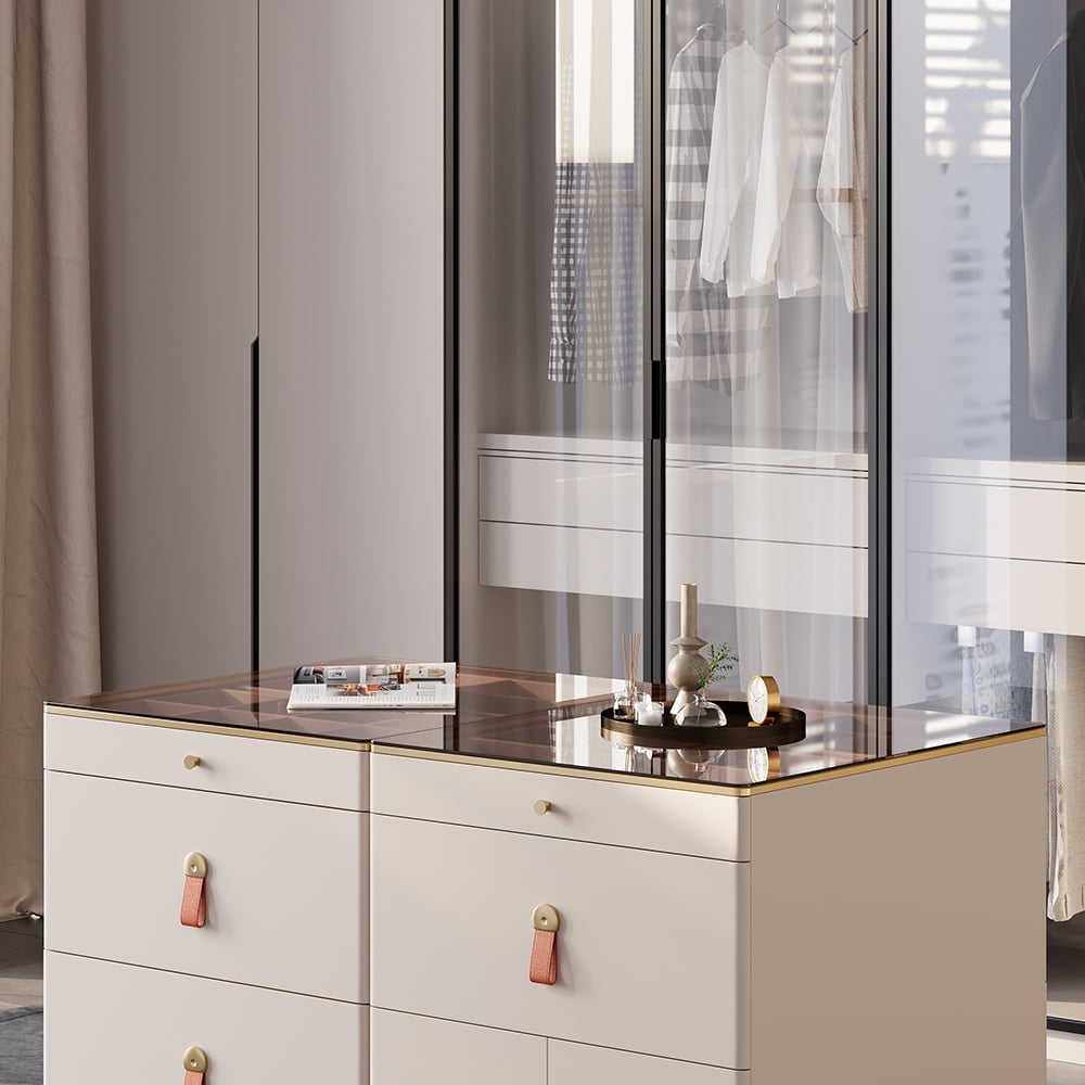HMR - Chanor Modern Champagne Walk in Closet Island Dresser & Chest Jewelry Storage