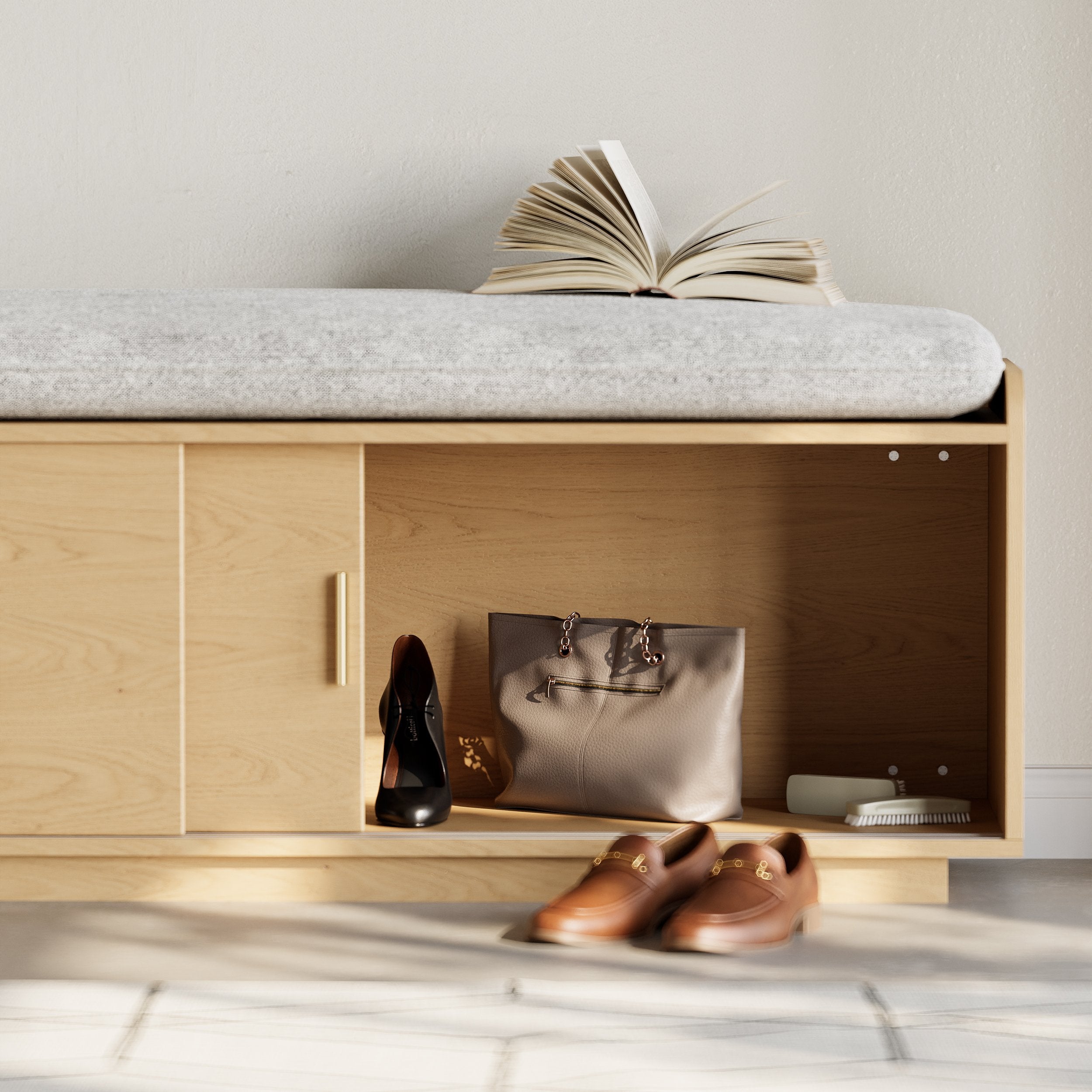 HMR - Wooden Shoe Storage Bench with Cushion