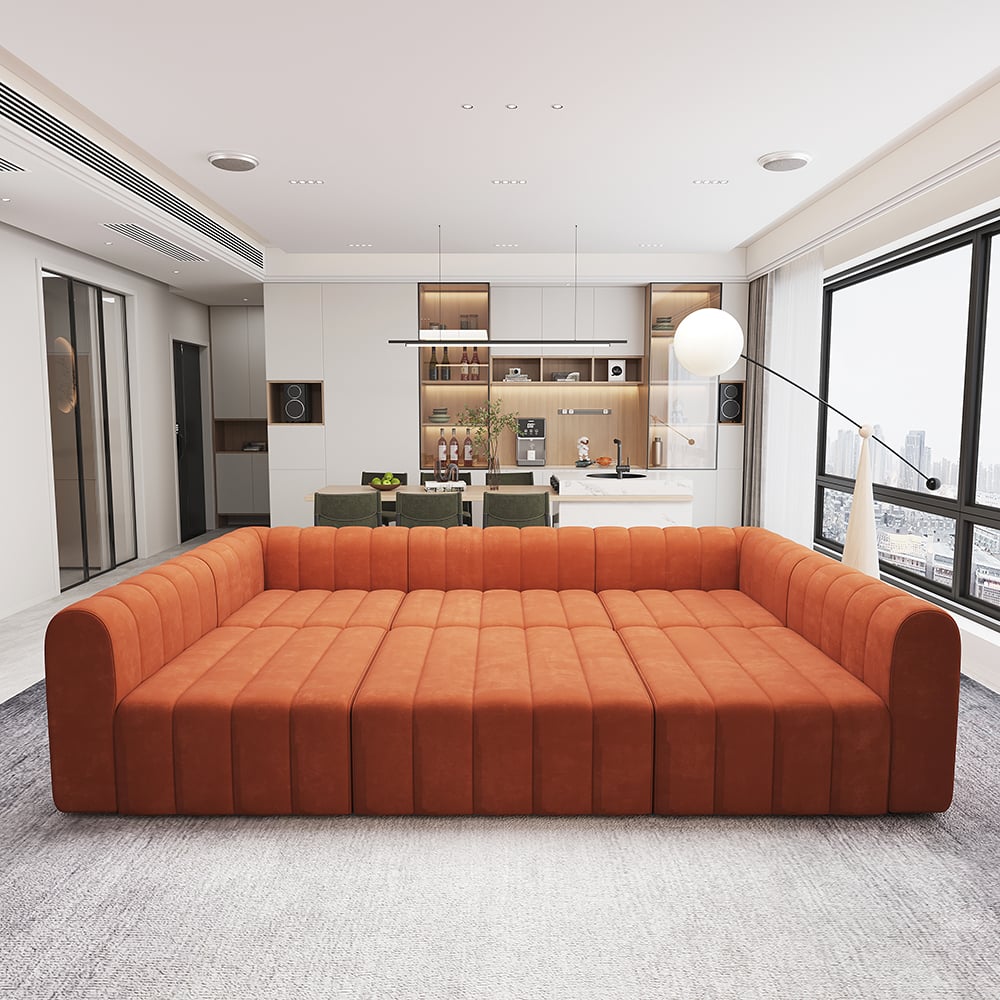 HMR - 118.9" Modular Pit Sectional Sofa Set Convertible 6-Seater