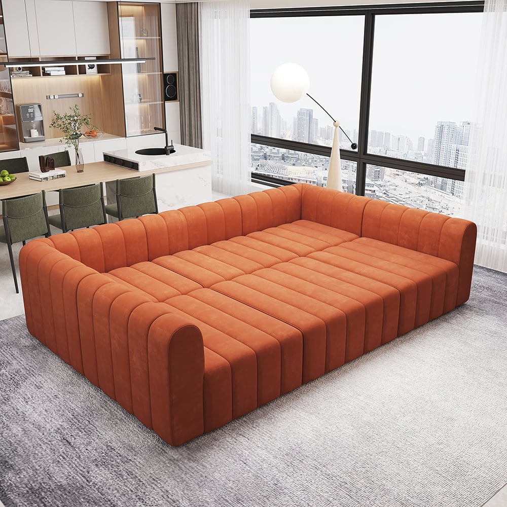 HMR - 118.9" Modular Pit Sectional Sofa Set Convertible 6-Seater