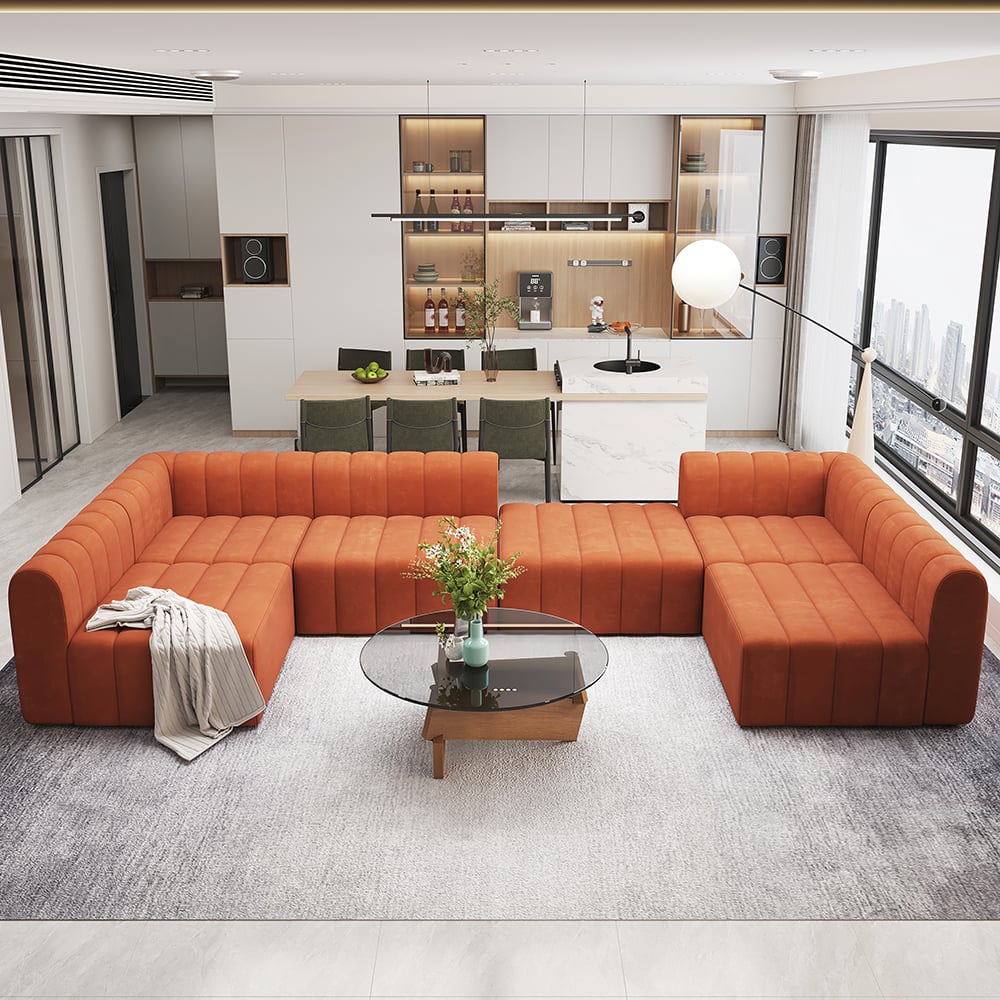 HMR - 118.9" Modular Pit Sectional Sofa Set Convertible 6-Seater