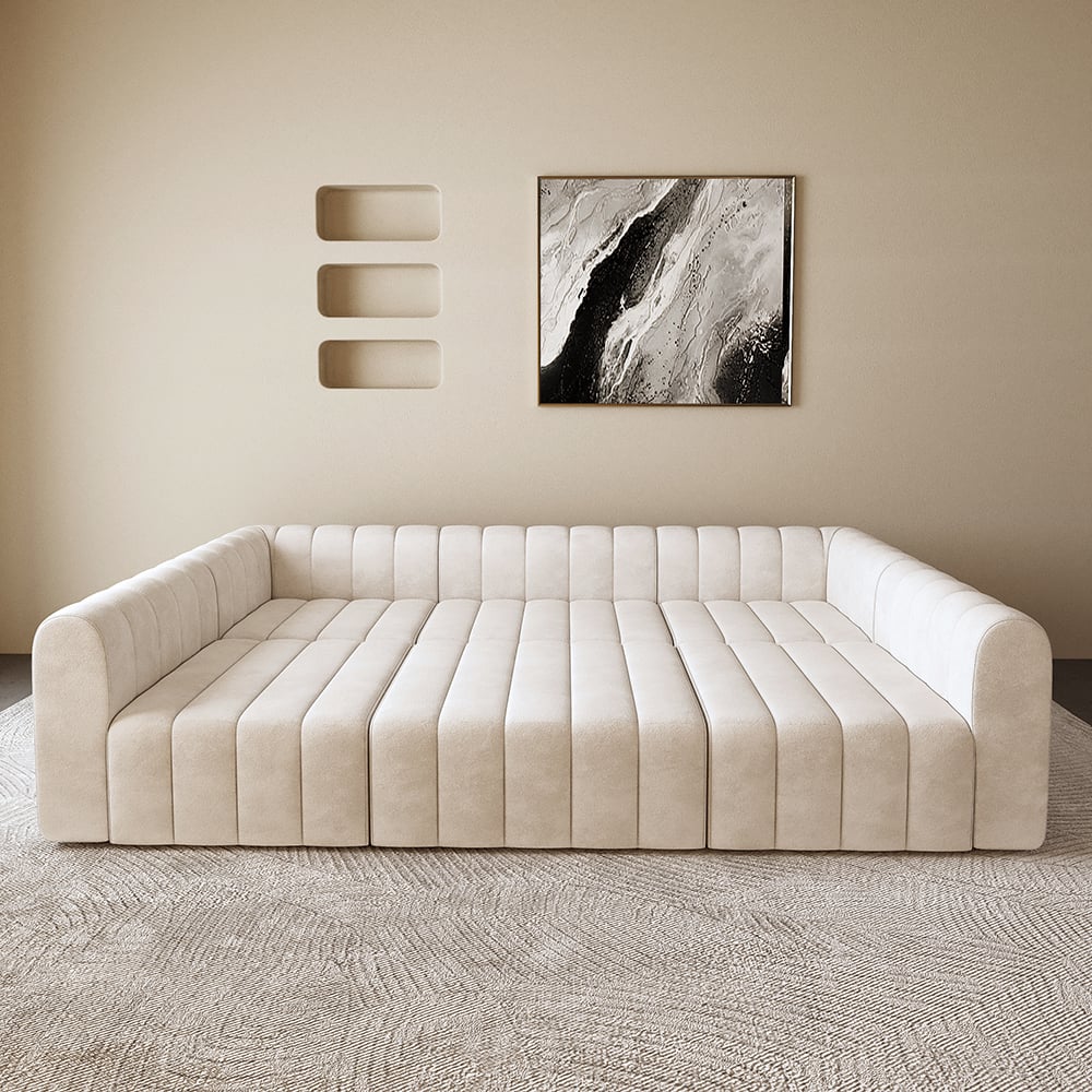 HMR - 118.9" Modular Pit Sectional Sofa Set Convertible 6-Seater