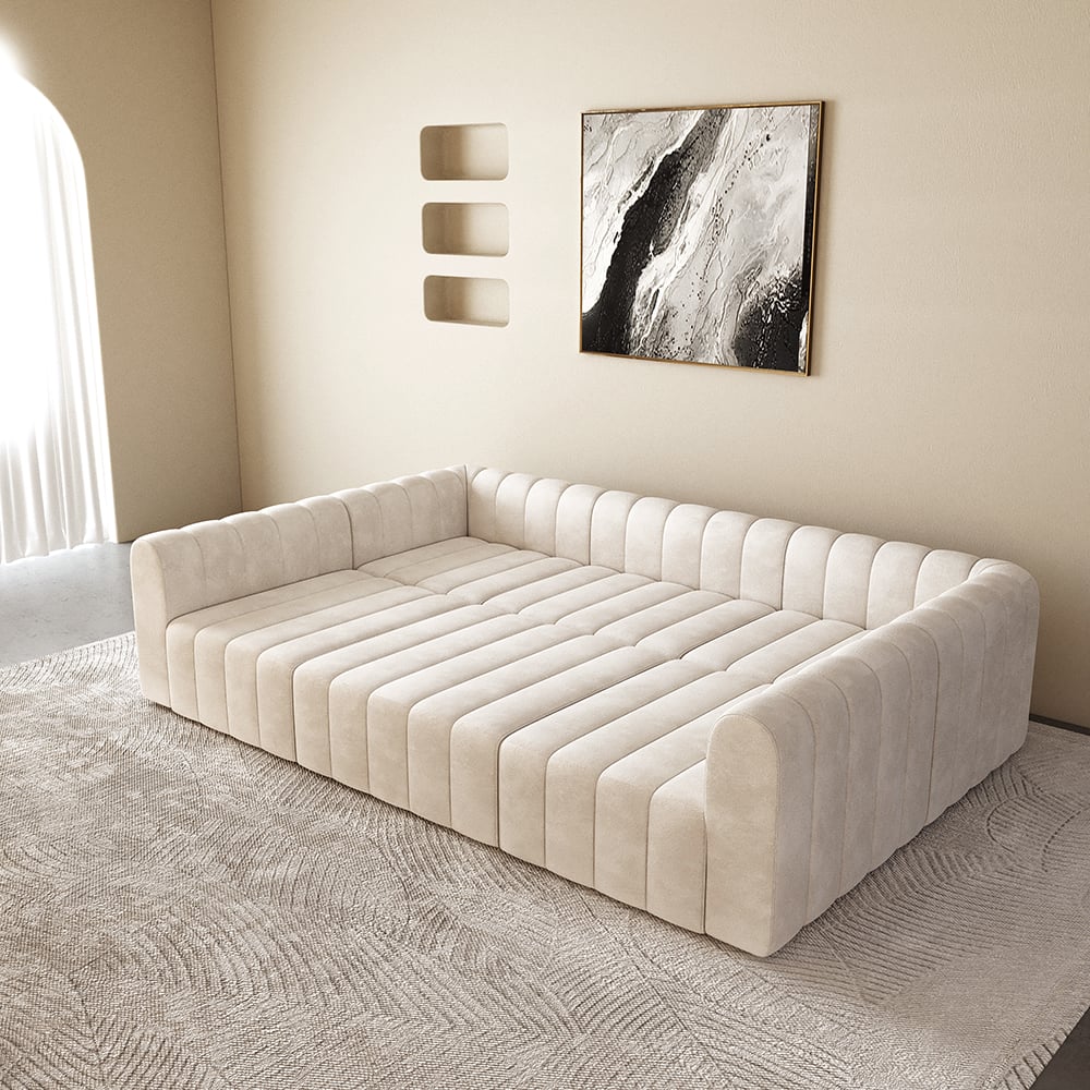 HMR - 118.9" Modular Pit Sectional Sofa Set Convertible 6-Seater