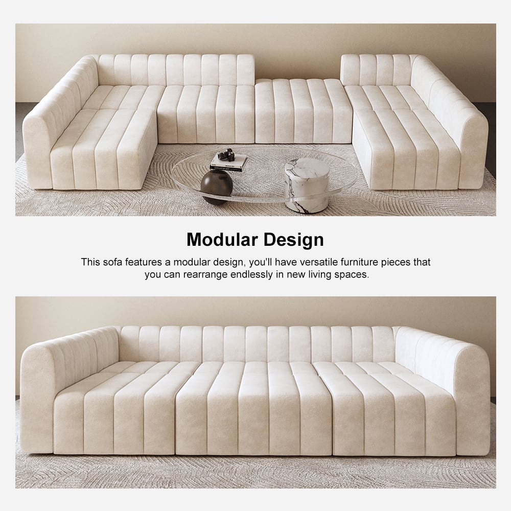 HMR - 118.9" Modular Pit Sectional Sofa Set Convertible 6-Seater