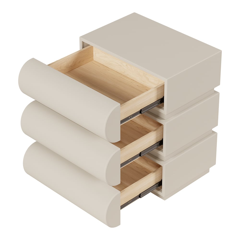 HMR - Modern White Boucle Platform Bed & 2 Smart Boucle Nightstand Style A