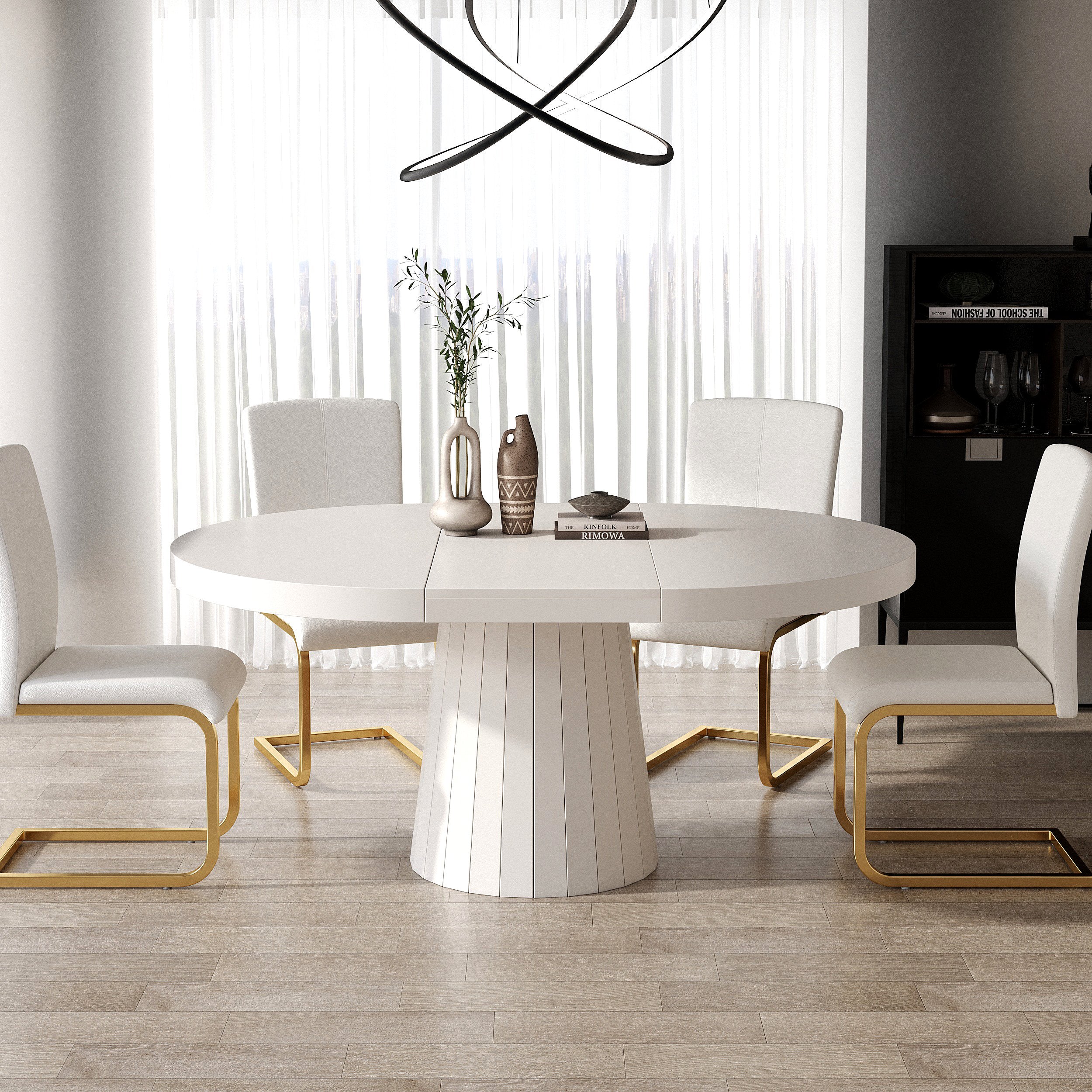 HMR - 39"-55" Japandi Style Oval & Round Extendable Wood Dining Table (Seats 4-6 People)
