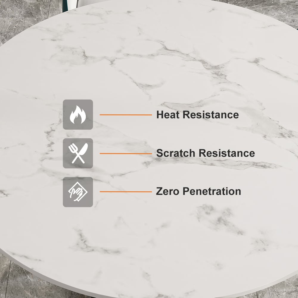 HMR - Dining Set 53.1" Modern Style Round Sintered Stone Dining Table with 6 Chairs