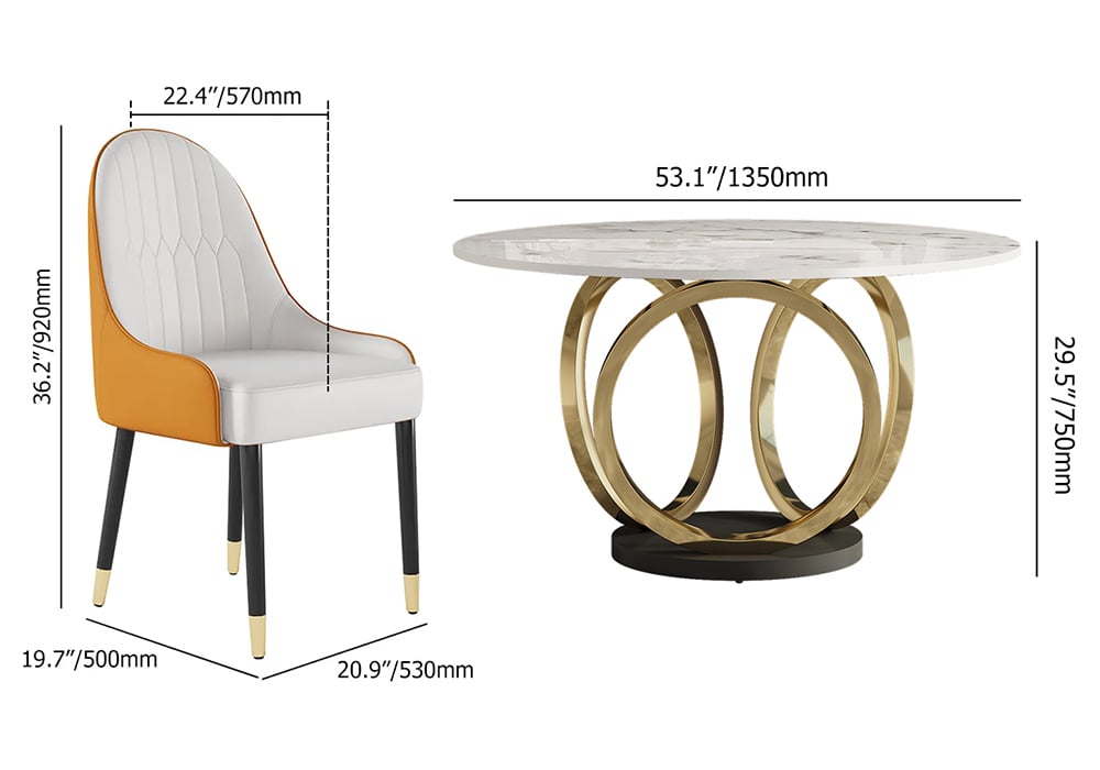 HMR - Dining Set 53.1" Modern Style Round Sintered Stone Dining Table with 6 Chairs