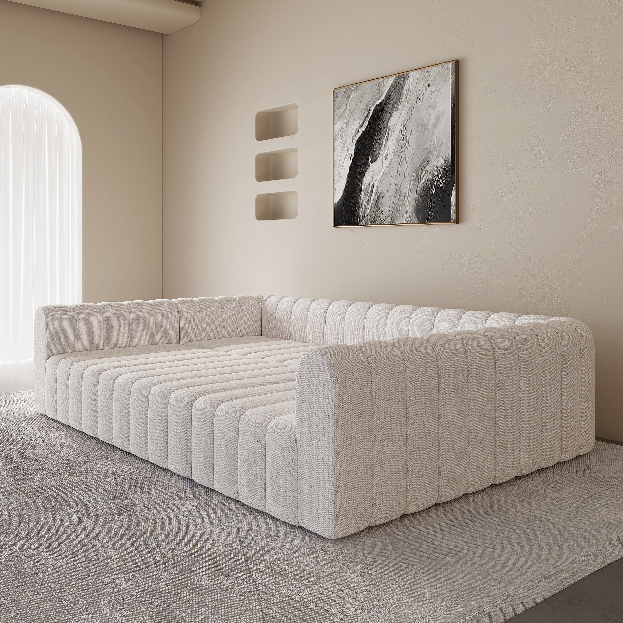 HMR - 118.9" Modular Pit Sectional Sofa Set Convertible 6-Seater