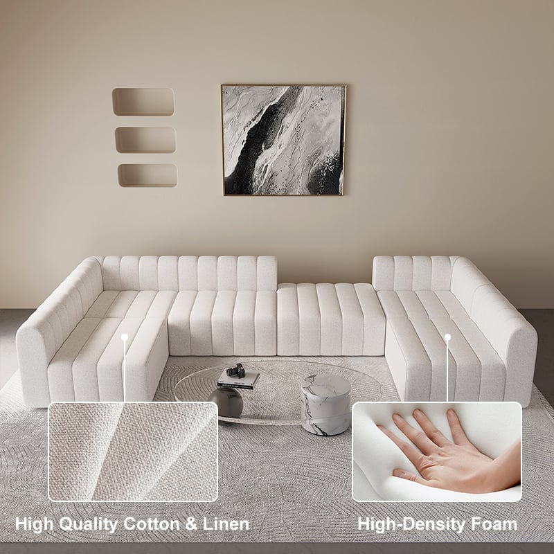 HMR - 118.9" Modular Pit Sectional Sofa Set Convertible 6-Seater