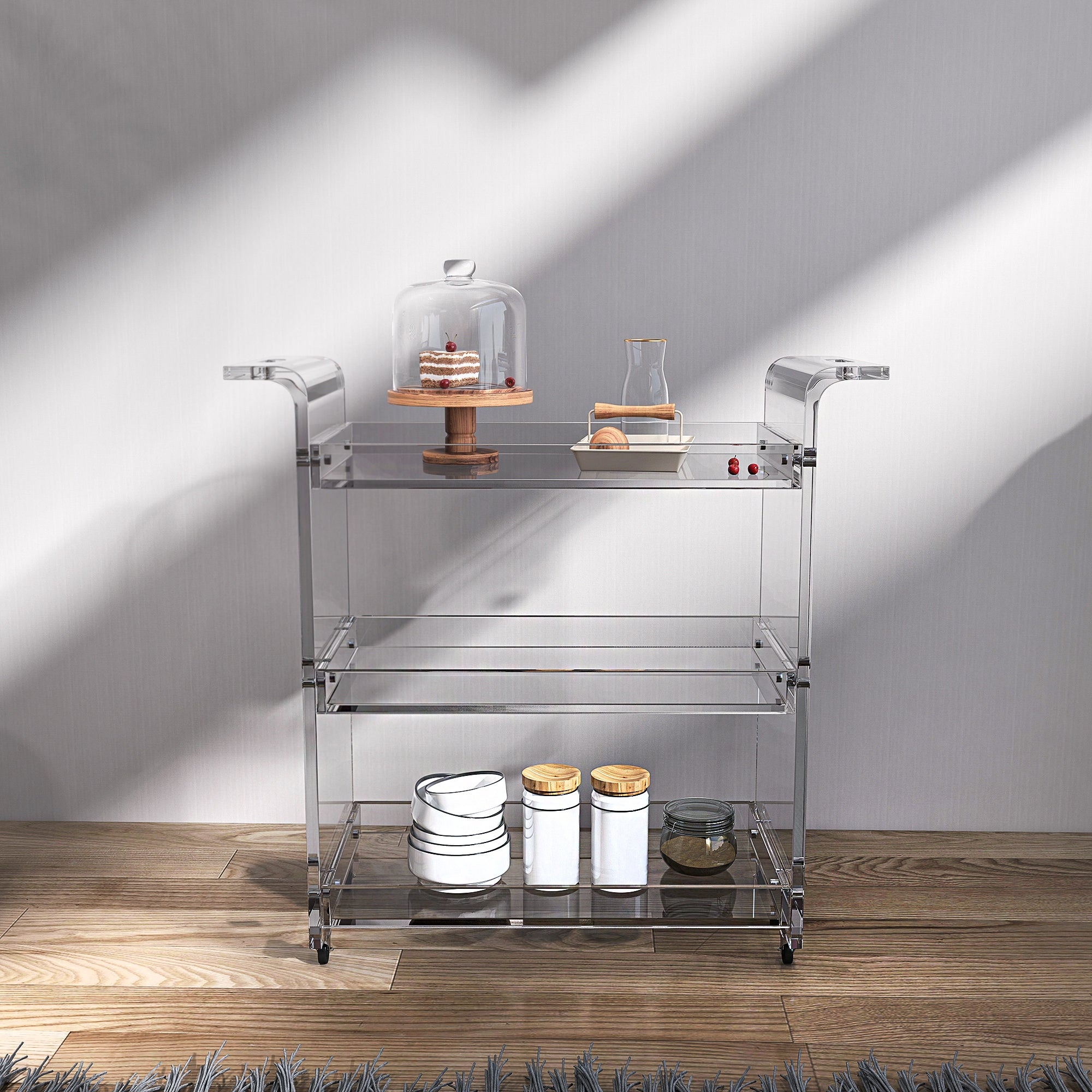 HMR - 27.6" Modern Acrylic Bar Cart with Handles