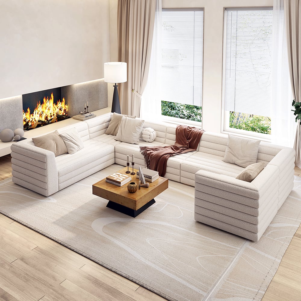 HMR - 126" U-Shaped Modern Modular Sectional Sofa for 8 Seaters