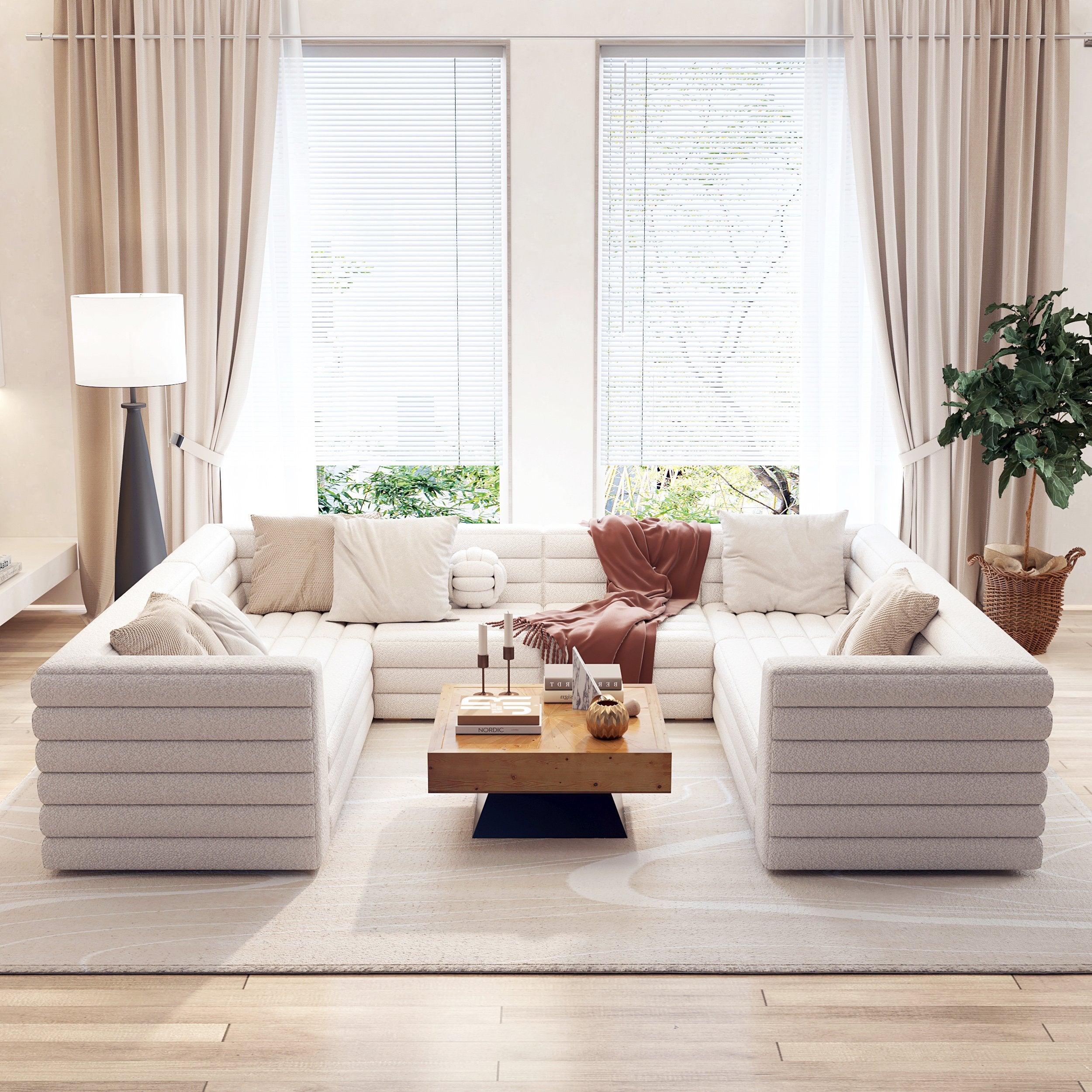 HMR - 126" U-Shaped Modern Modular Sectional Sofa for 8 Seaters