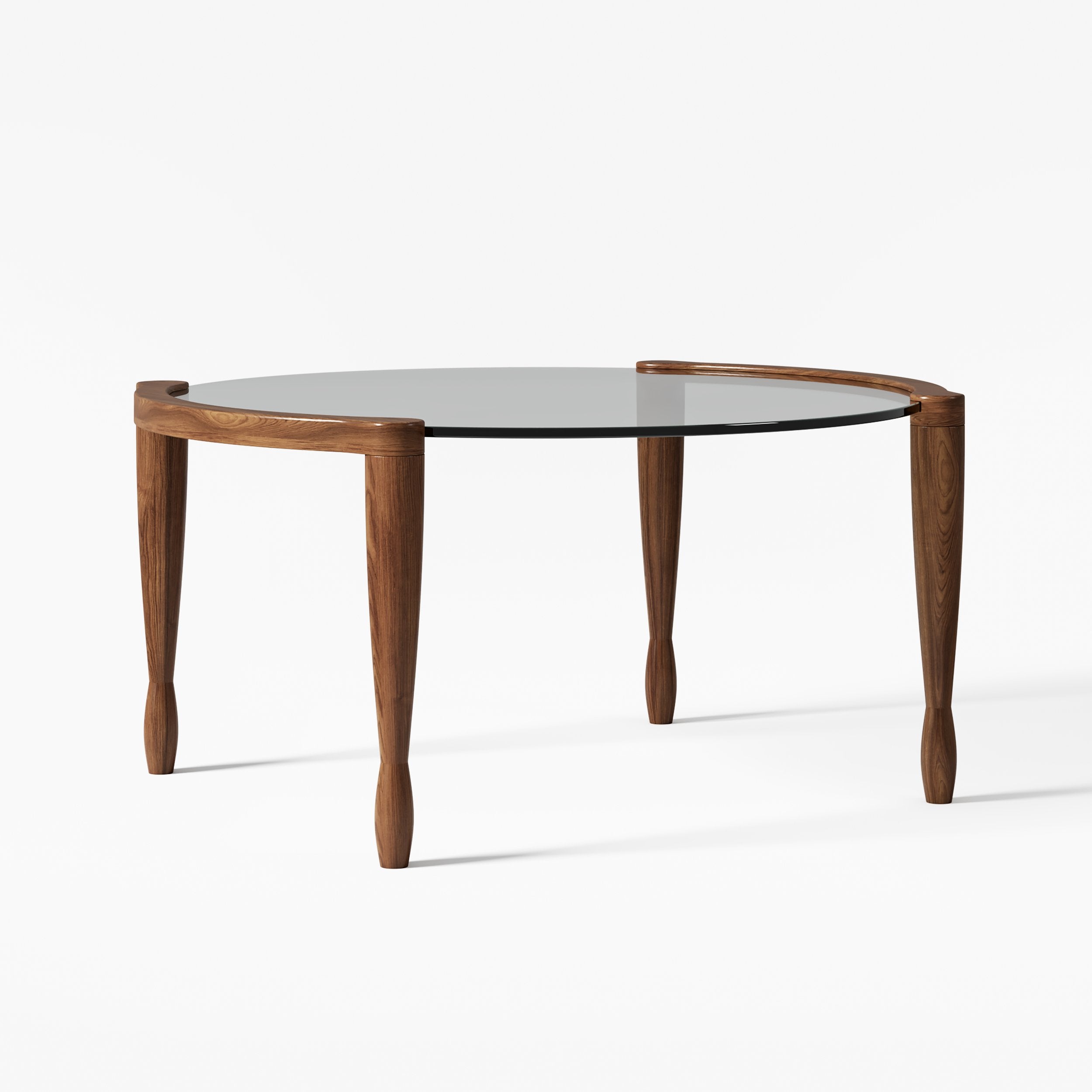 HMR - 32" Round Glass Mid Century Modern Coffee Table with Wood Legs