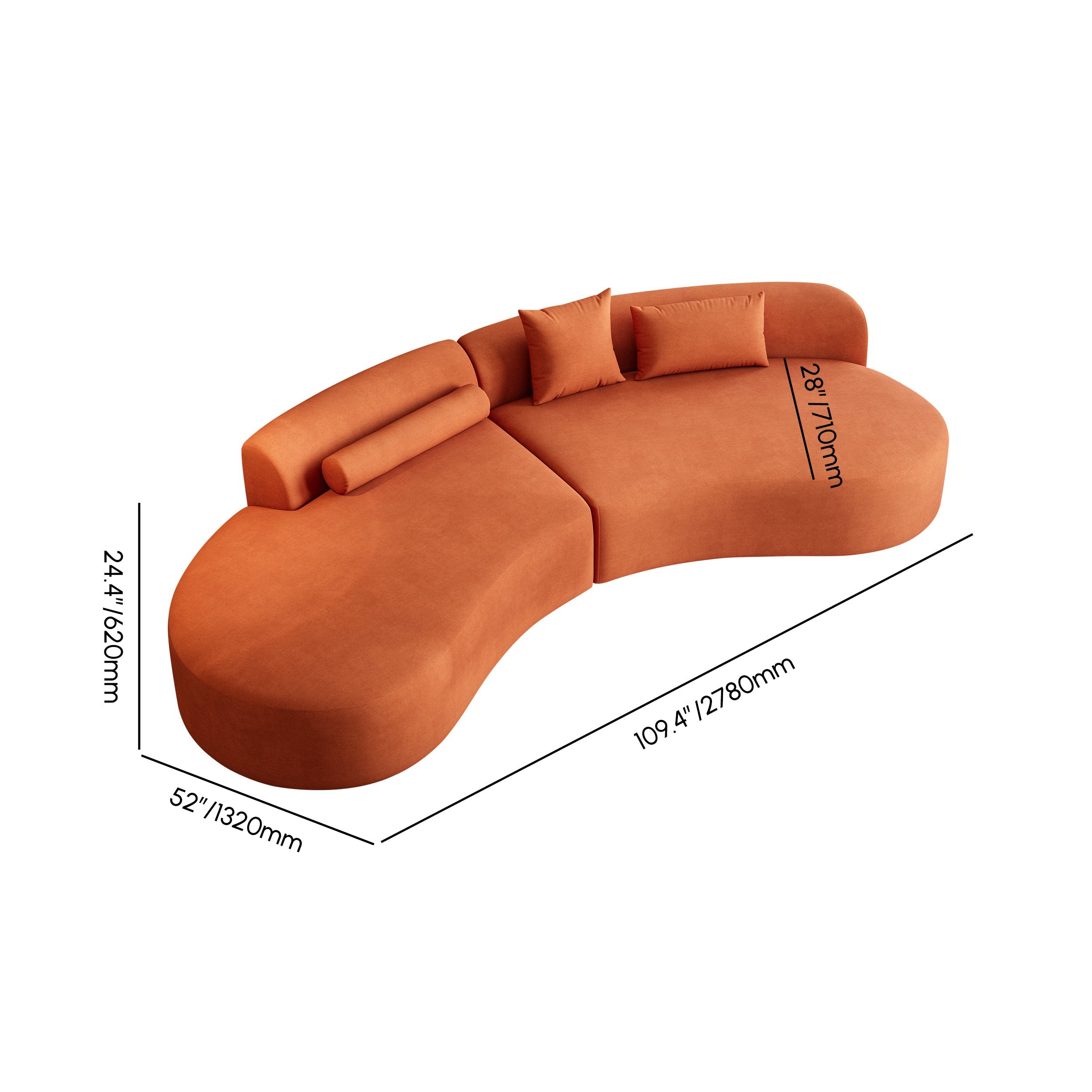 HMR - 109" 2-Piece Curved Sectional Sofa with Pillows