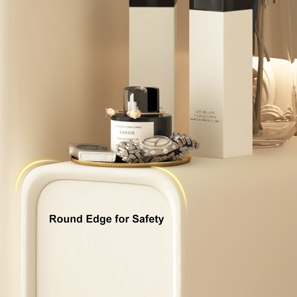 HMR - Modern Narrow Off-White Nightstand 2-Drawer Small Bedside Table with PU Leather