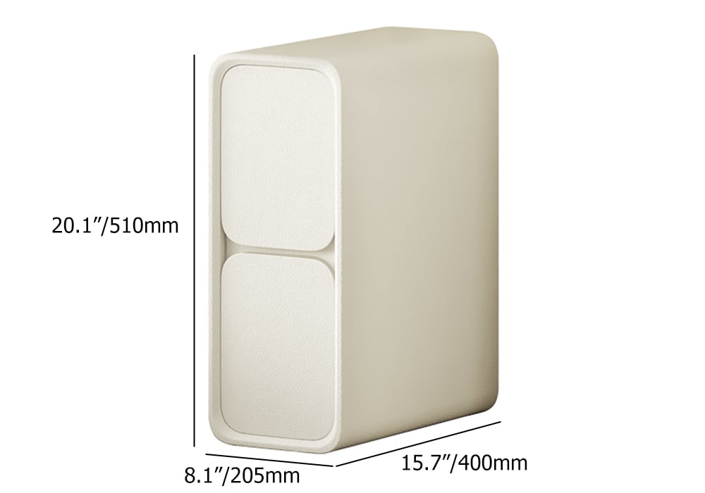 HMR - Modern Narrow Off-White Nightstand 2-Drawer Small Bedside Table with PU Leather