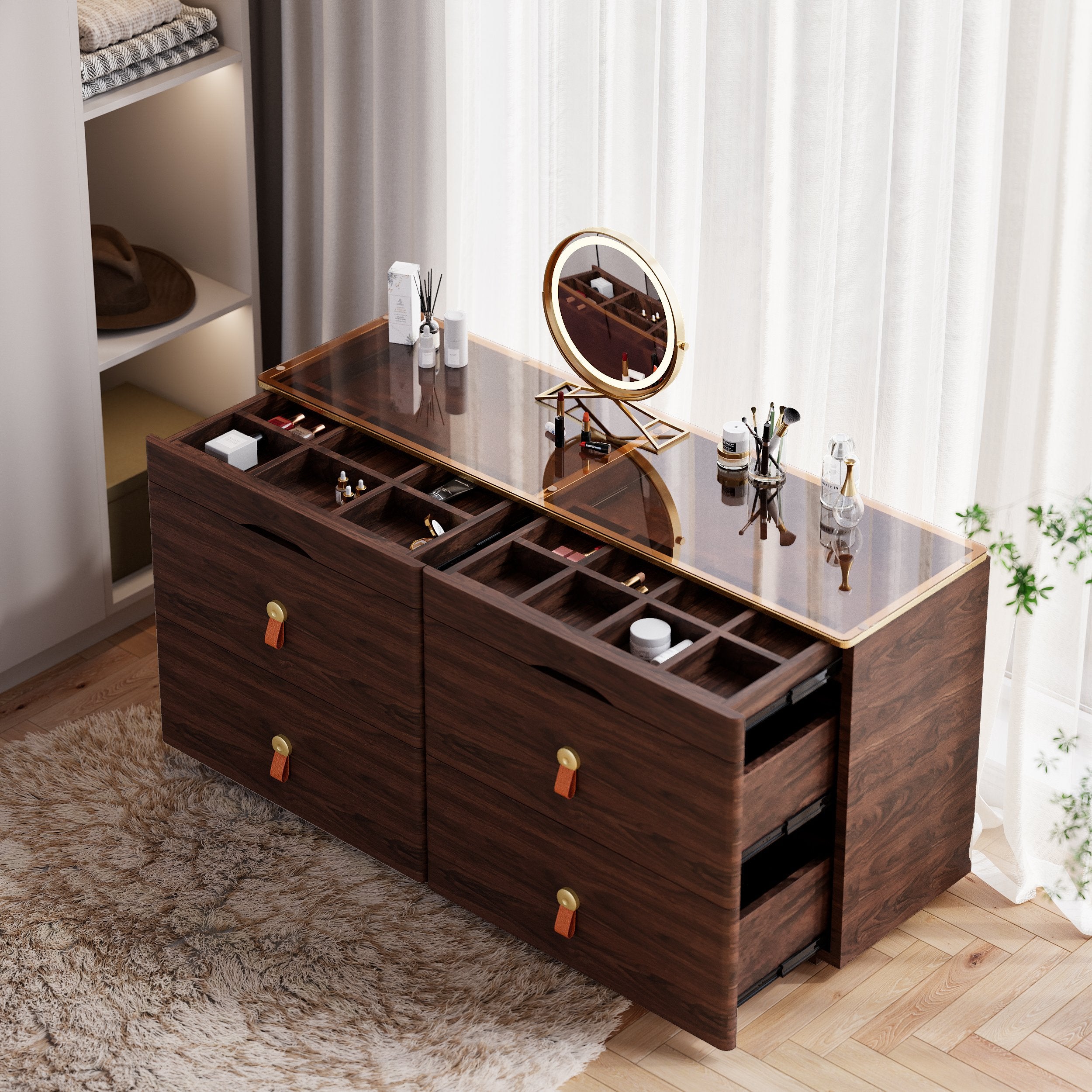 HMR - Chanor 47" Glass Top 6-Drawer Dresser