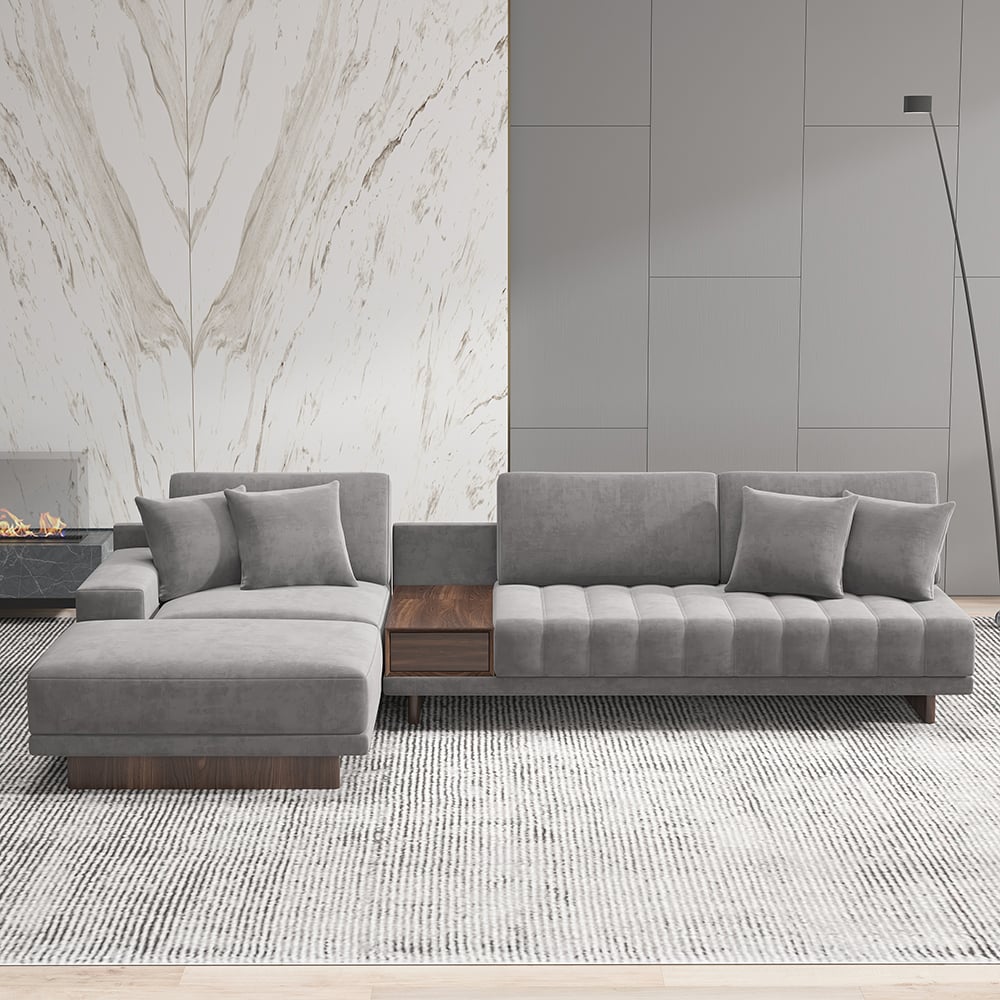 HMR - 126" L-Shaped Modular Sectional with Chaise & Ottoman