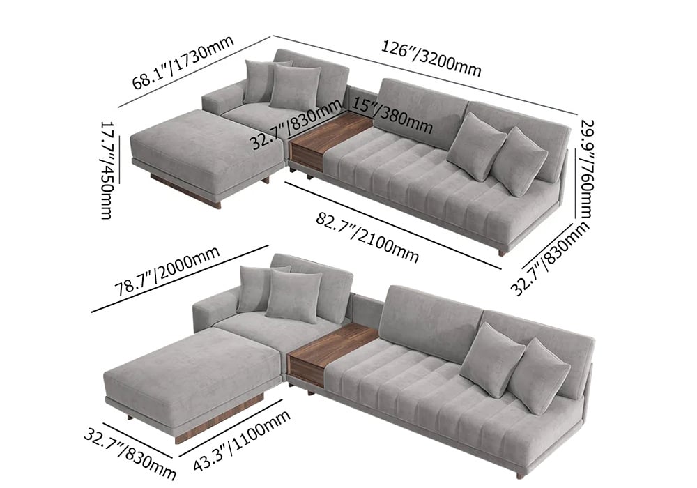 HMR - 126" L-Shaped Modular Sectional with Chaise & Ottoman
