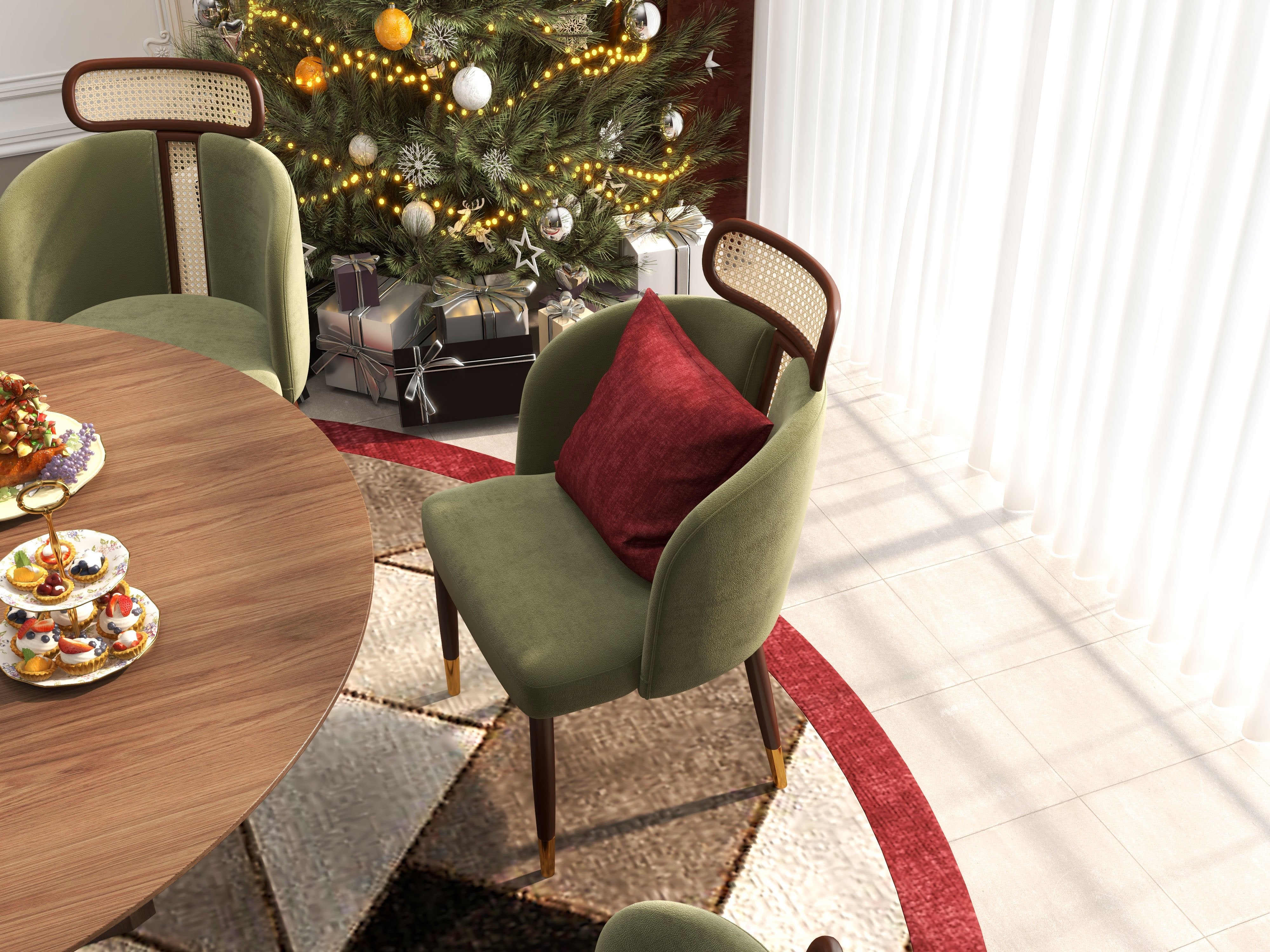 HMR - Mid-Century Modern Dining Chairs with Velvet Upholstery (Set of 2)
