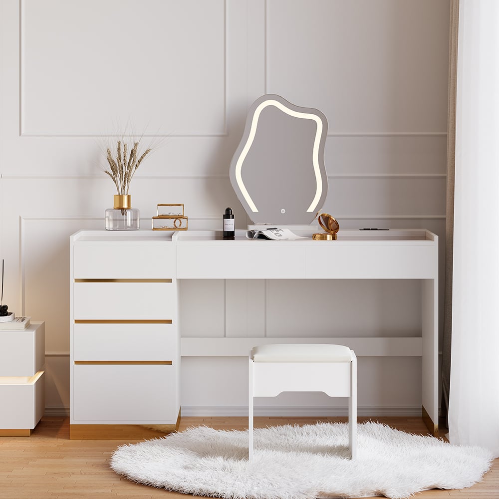 HMR - LED Mirror Makeup Vanity Set with 2 Smart Nightstands