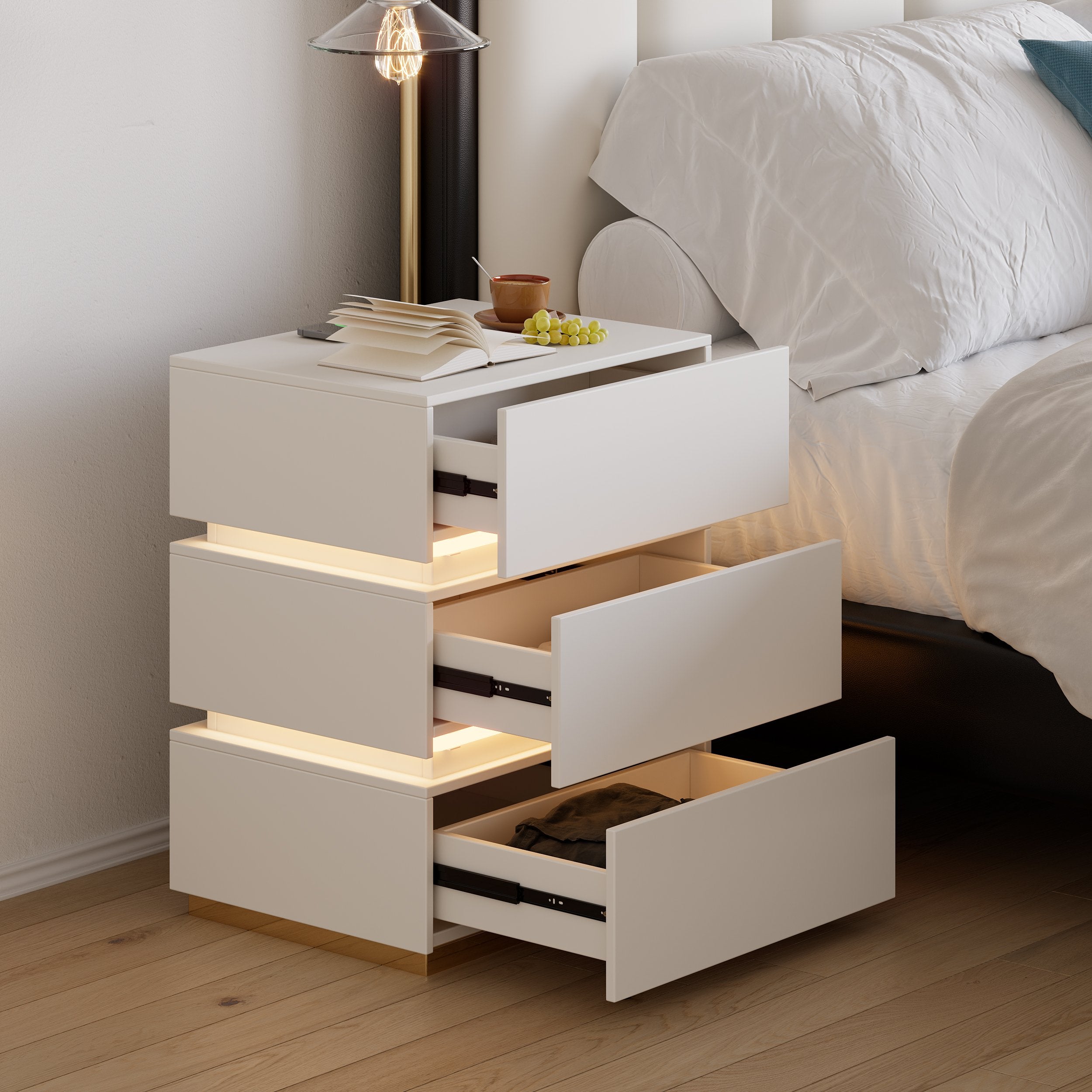 HMR - LED Mirror Makeup Vanity Set with 2 Smart Nightstands