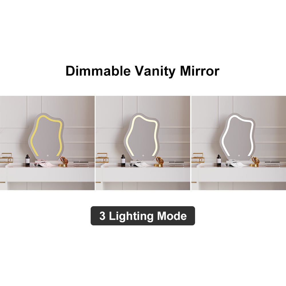 HMR - LED Mirror Makeup Vanity Set with 2 Smart Nightstands