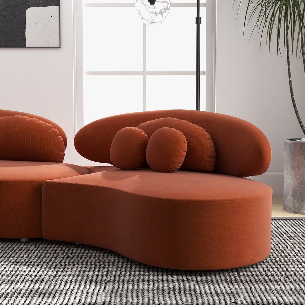 HMR - Curved Sectional Sofa with Ottoman & Pillows