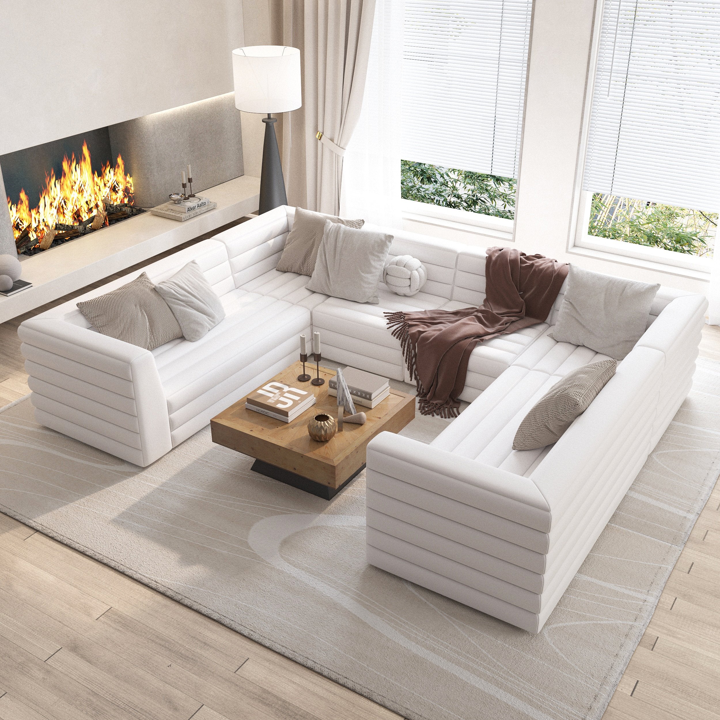 HMR - 126" U-Shaped Modern Modular Sectional Sofa for 8 Seaters
