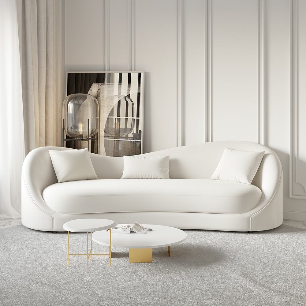 HMR - 84" Luxury Velvet Upholstered 3-Seater Sofa with Solid Wood Frame