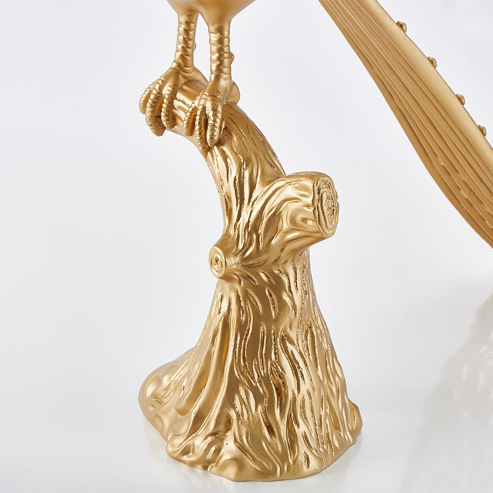HMR - Peacock Figurine Art Deco Gold Side Table with Tray Top