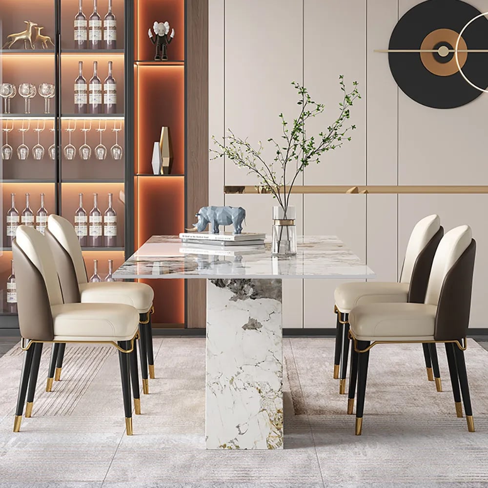 HMR - Dining Set 70.9" Rectangle Sintered Stone Dining Table with 6 Chairs