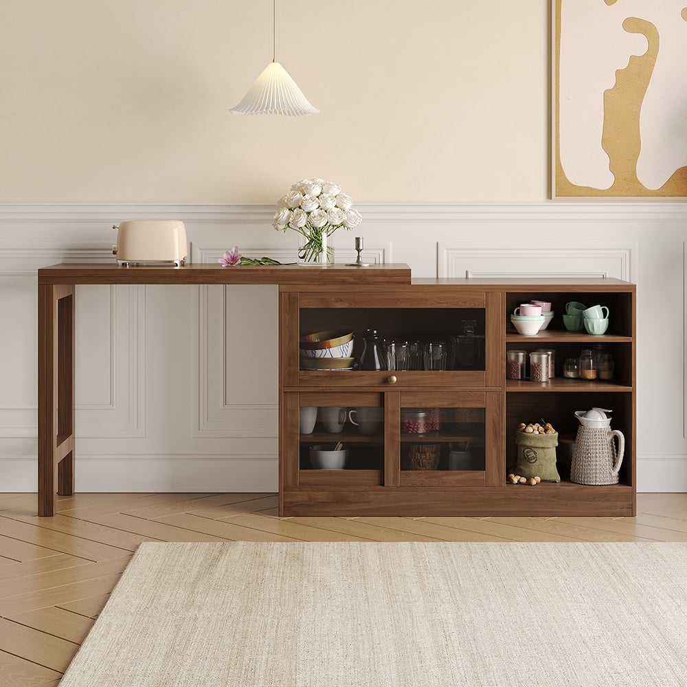 HMR - Farmhouse Extendable Wood Sideboards and Cabinets with Ample Storage