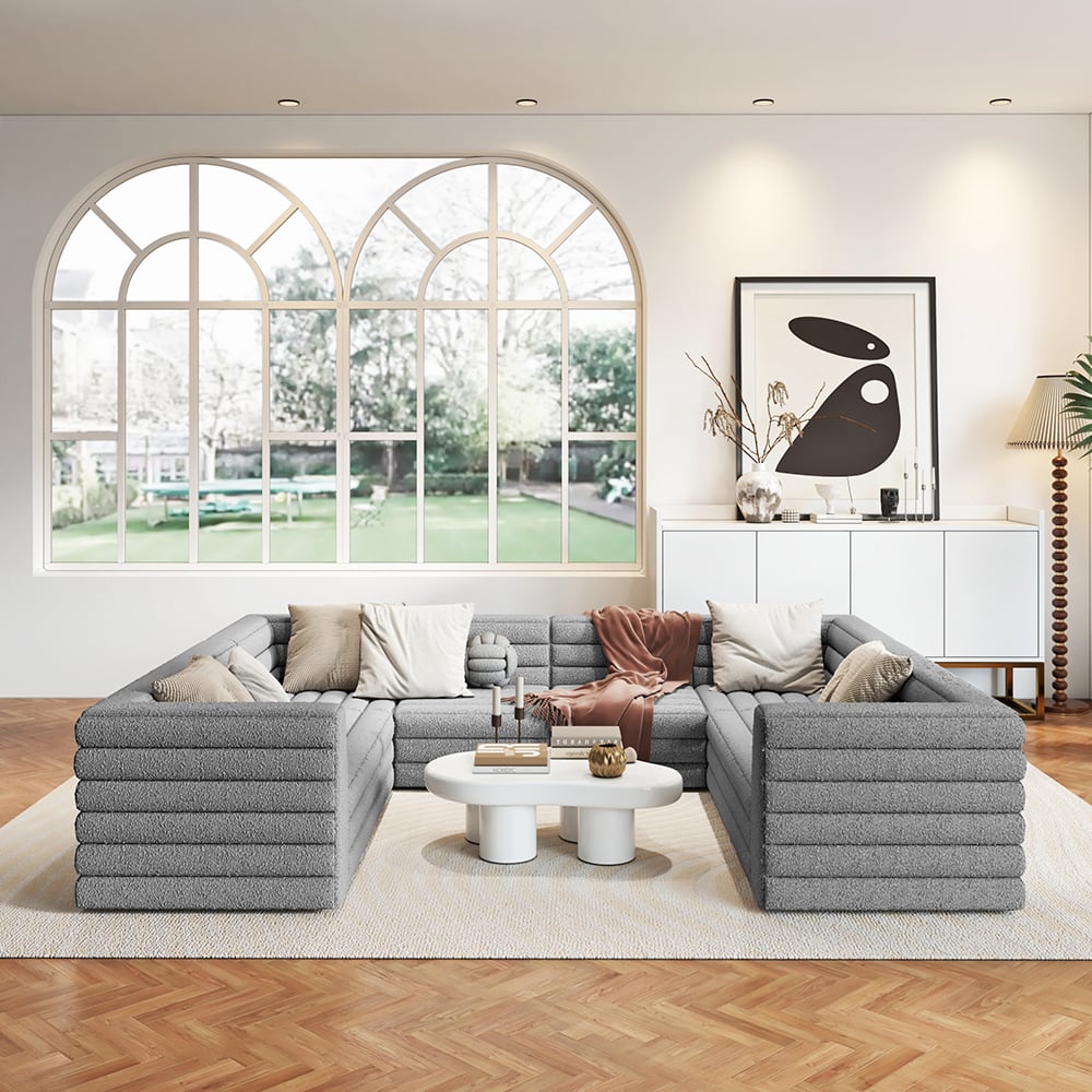 HMR - 126" U-Shaped Modern Modular Sectional Sofa for 8 Seaters